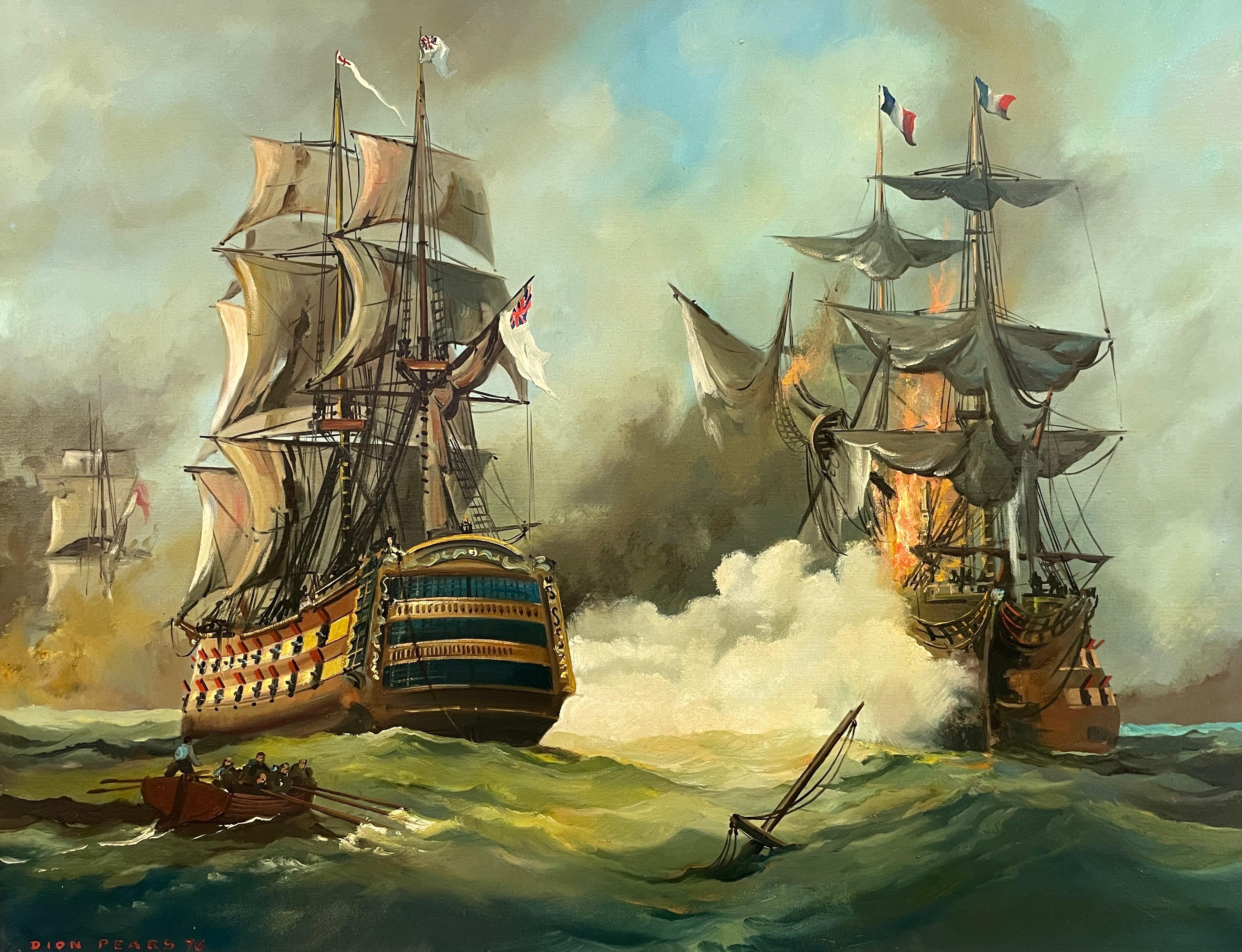 The Battle of Trafalgar, Huge British Oil Painting on Canvas, Framed