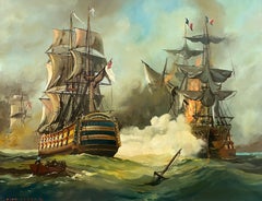 The Battle of Trafalgar, Huge British Oil Painting on Canvas, Framed