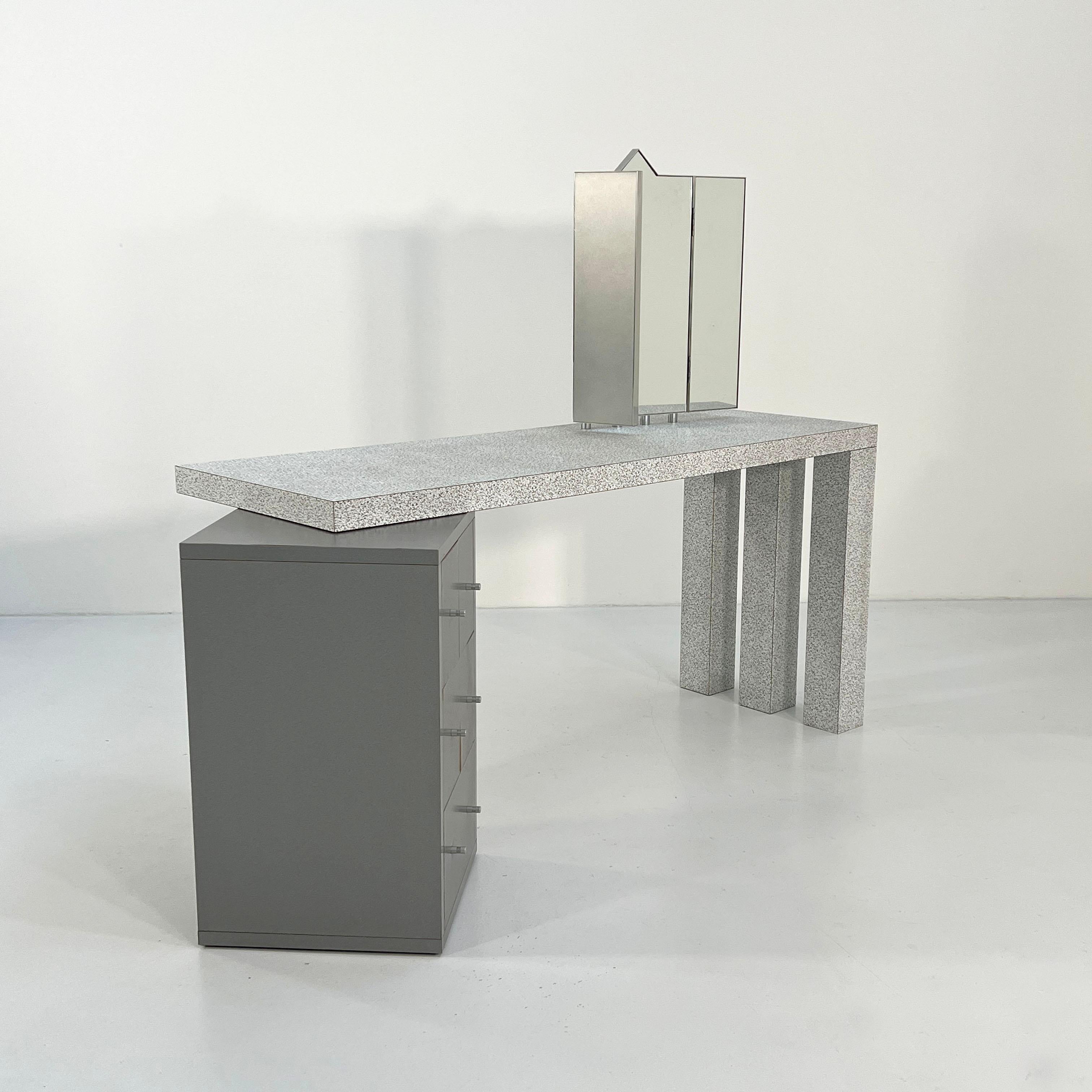 Designer - Antonia Astori
Producer - Driade
Model - Dione Dressing Table
Design Period - Eighties
Measurements - Width 174 cm x Depth 72 cm x Height 73 cm
Materials - Metal, Laminate 
Color - Grey, White
Light wear consistent with age and use. One