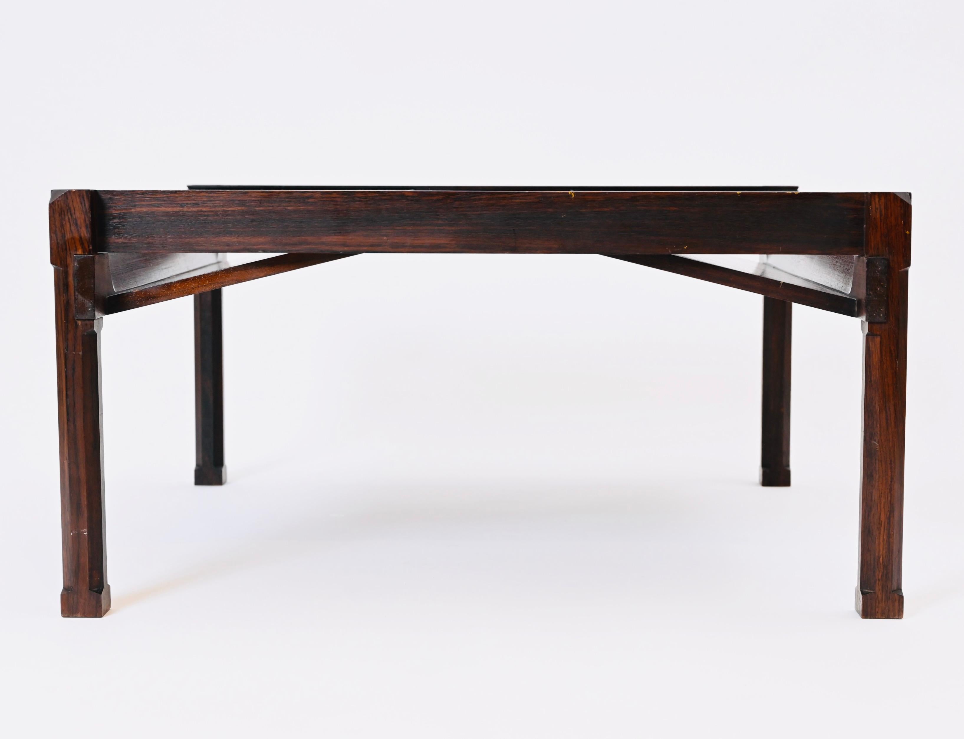 Glass ‘Dione’ Rosewood Coffee Table and Magazine Rack by Ico Parisi for Stildomus