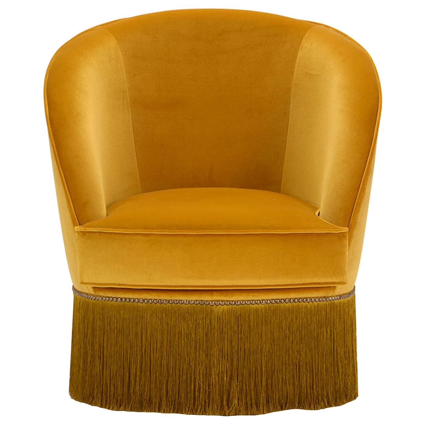 Dione Small Ocher Armchair with Fringes