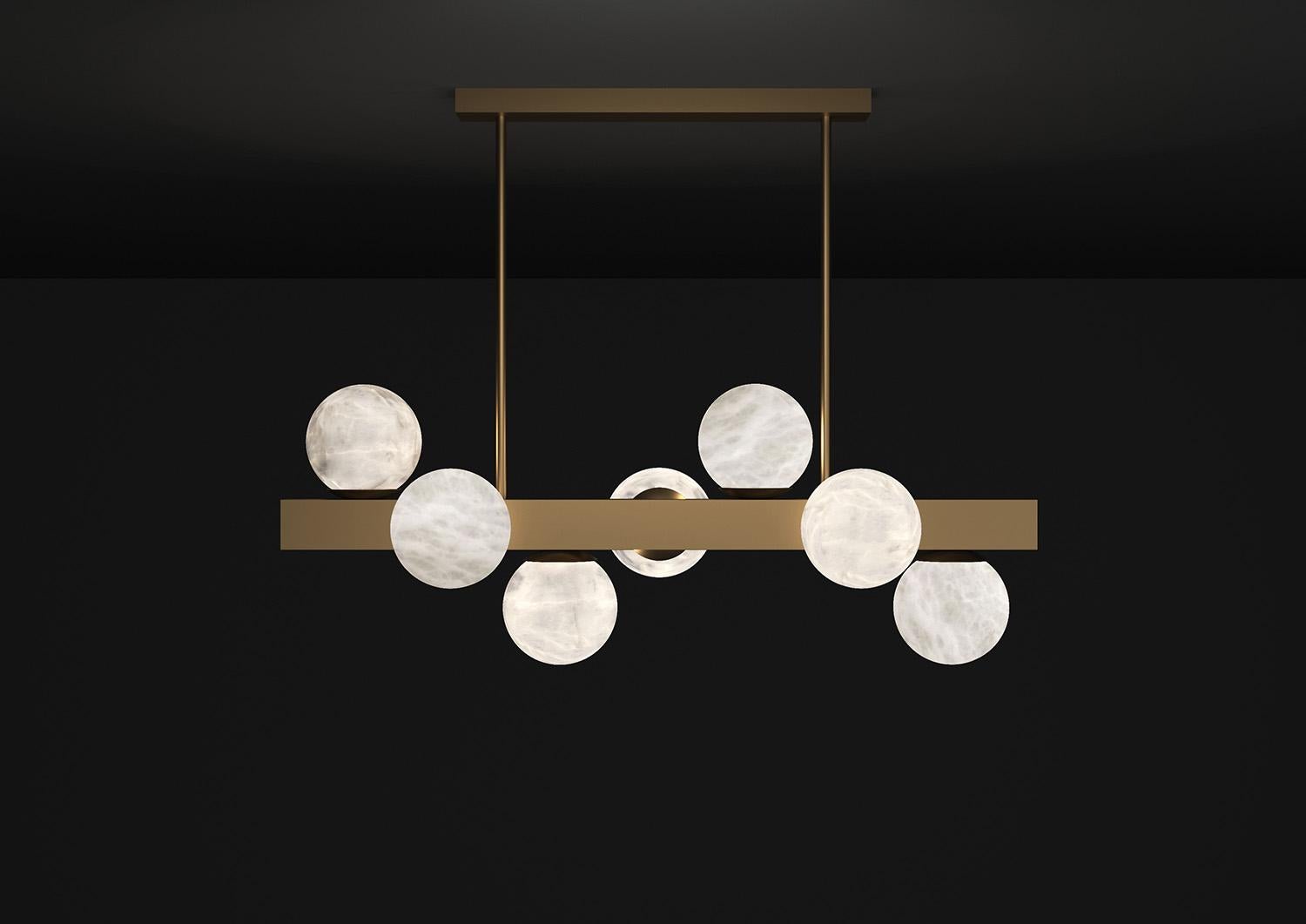 Dioniso Bronze Pendant Lamp by Alabastro Italiano
Dimensions: D 35 x W 91 x H 36 cm.
Materials: White alabaster and bronze.

Available in different finishes: Shiny Silver, Bronze, Brushed Brass, Ruggine of Florence, Brushed Burnished, Shiny Gold,