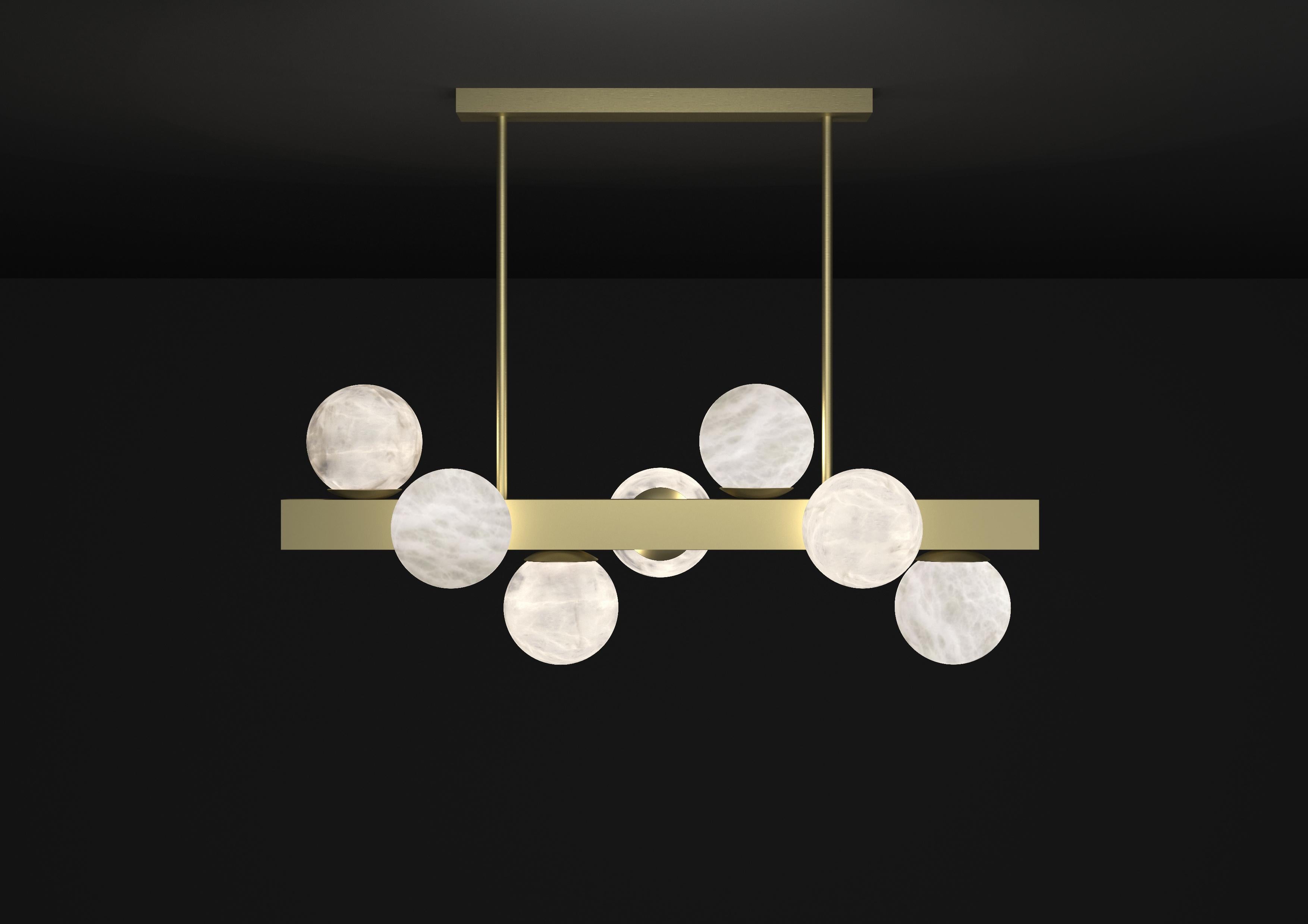 Dioniso Brushed Brass Pendant Lamp by Alabastro Italiano
Dimensions: D 35 x W 91 x H 36 cm.
Materials: White alabaster and brass.

Available in different finishes: Shiny Silver, Bronze, Brushed Brass, Ruggine of Florence, Brushed Burnished, Shiny