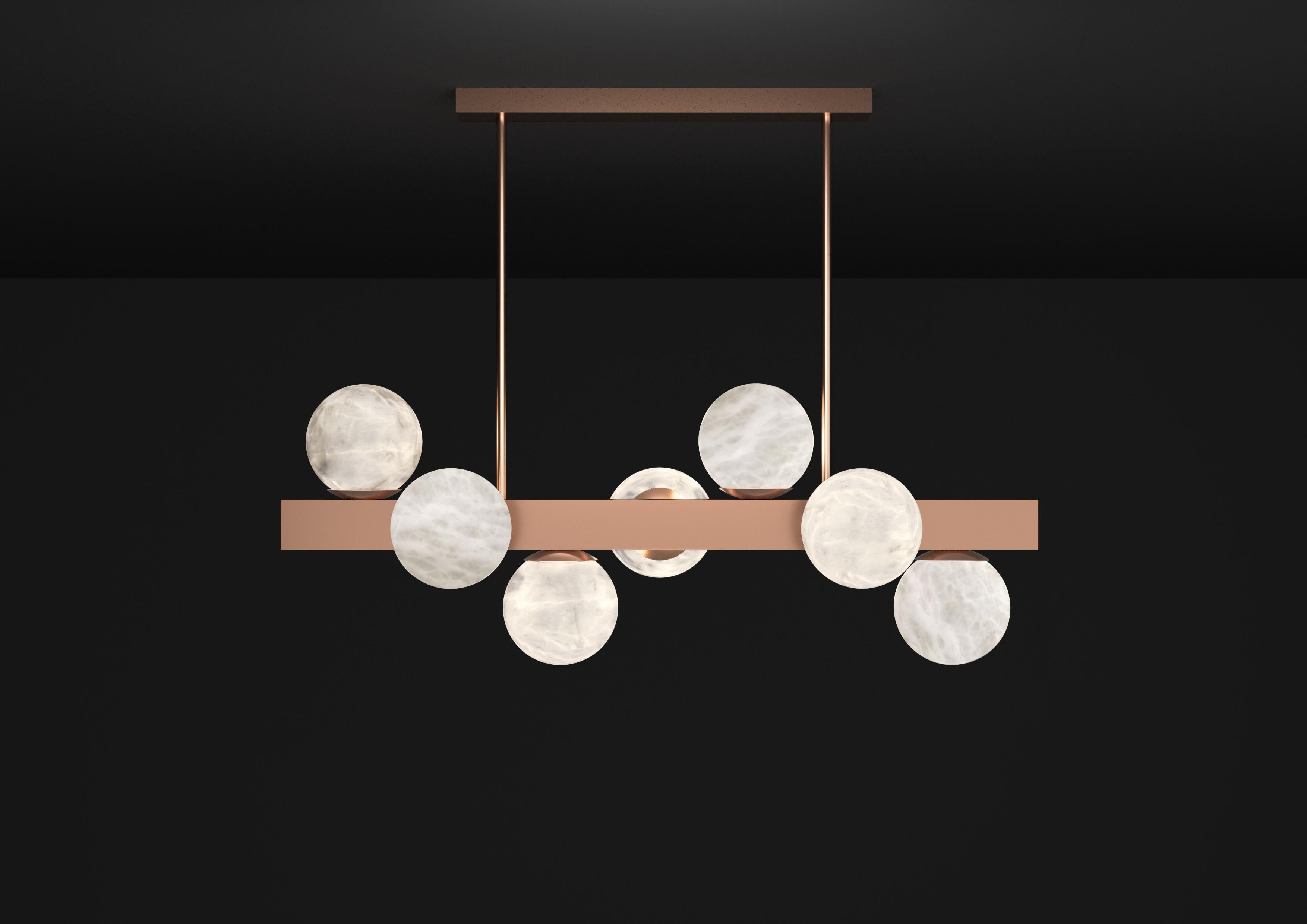 Dioniso Copper Pendant Lamp by Alabastro Italiano
Dimensions: D 35 x W 91 x H 36 cm.
Materials: White alabaster and copper.

Available in different finishes: Shiny Silver, Bronze, Brushed Brass, Ruggine of Florence, Brushed Burnished, Shiny Gold,