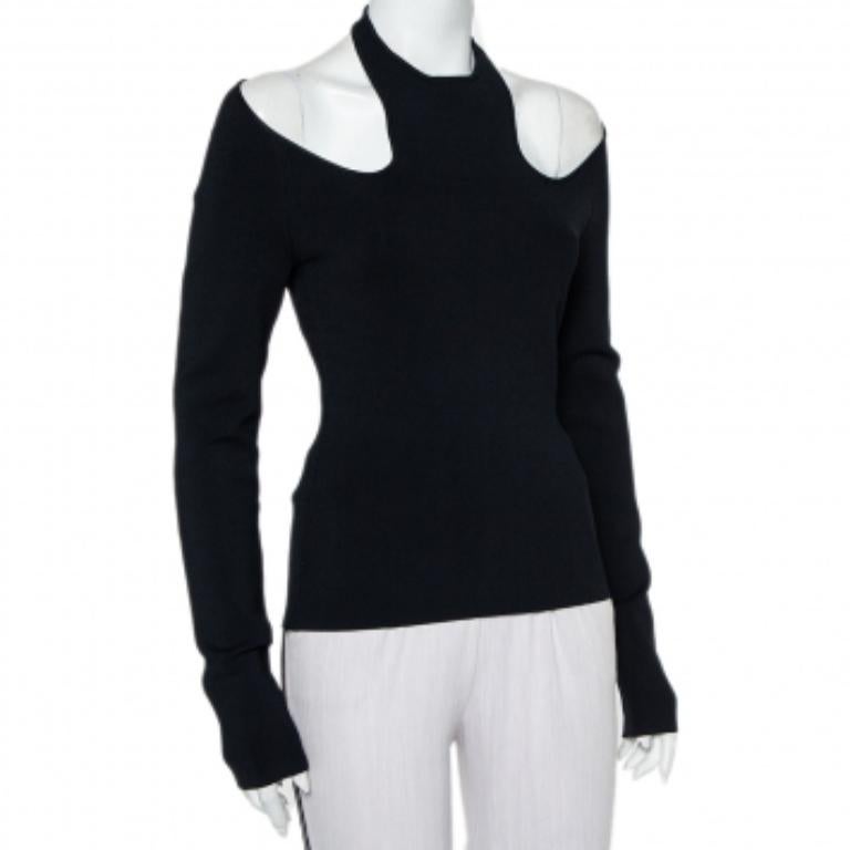 Women's Dionlee Black Knit Cutaway Halterneck Long Sleeve Top L For Sale