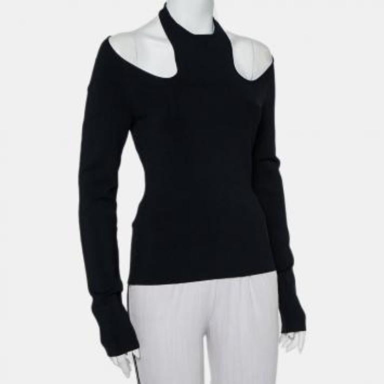 Dionlee Black Knit Cutaway Halterneck Long Sleeve Top L For Sale 4