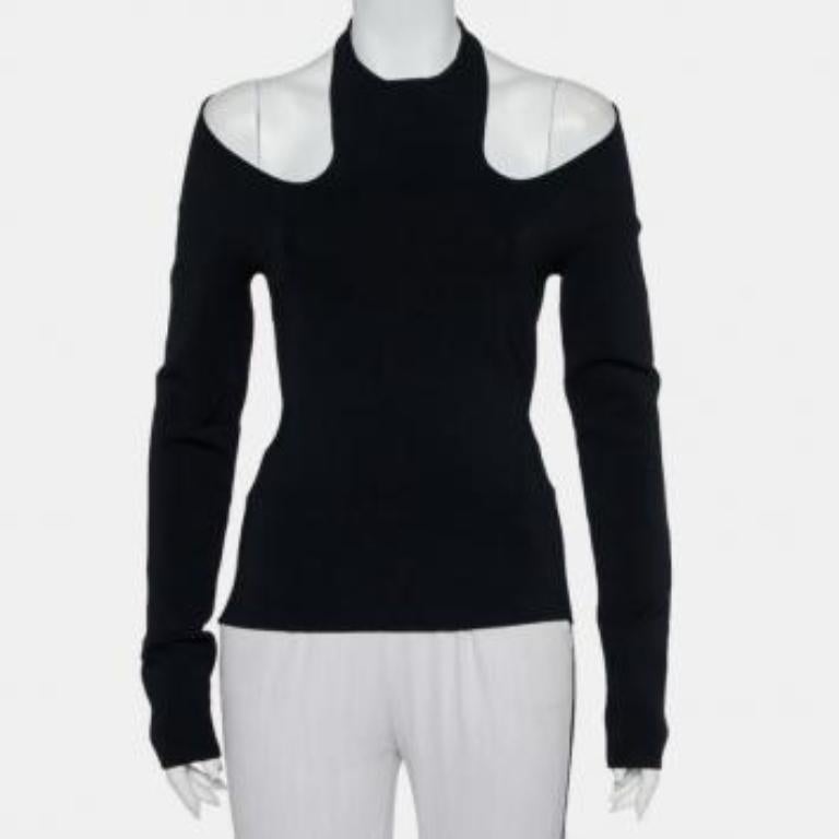 Dionlee Black Knit Cutaway Halterneck Long Sleeve Top L For Sale 5