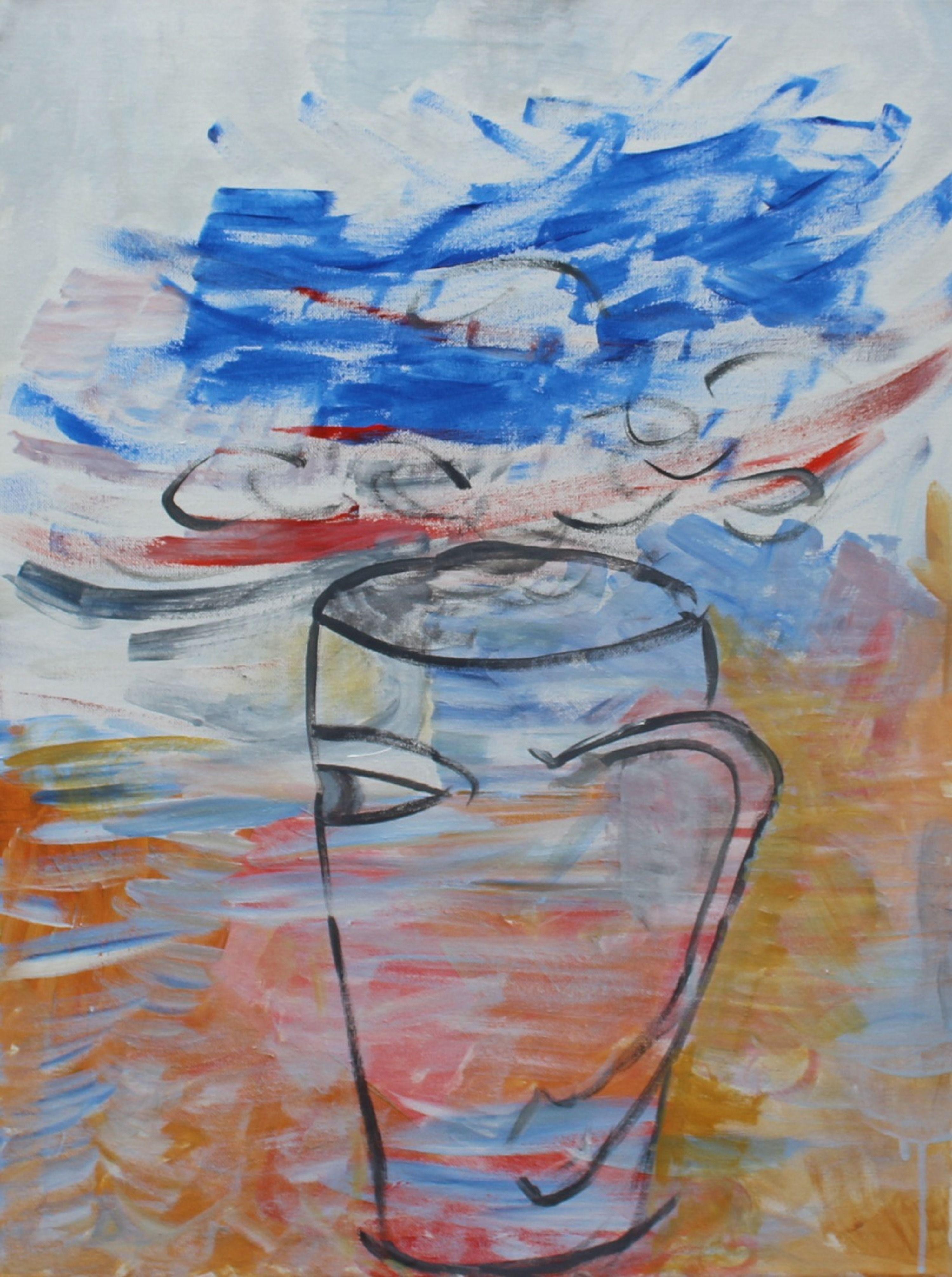 a cup and its (dis) contents, in an imaginative environment :: Painting :: Surrealism :: This piece comes with an official certificate of authenticity signed by the artist :: Ready to Hang: Yes :: Signed: Yes :: Signature Location: BACK SIDE OF