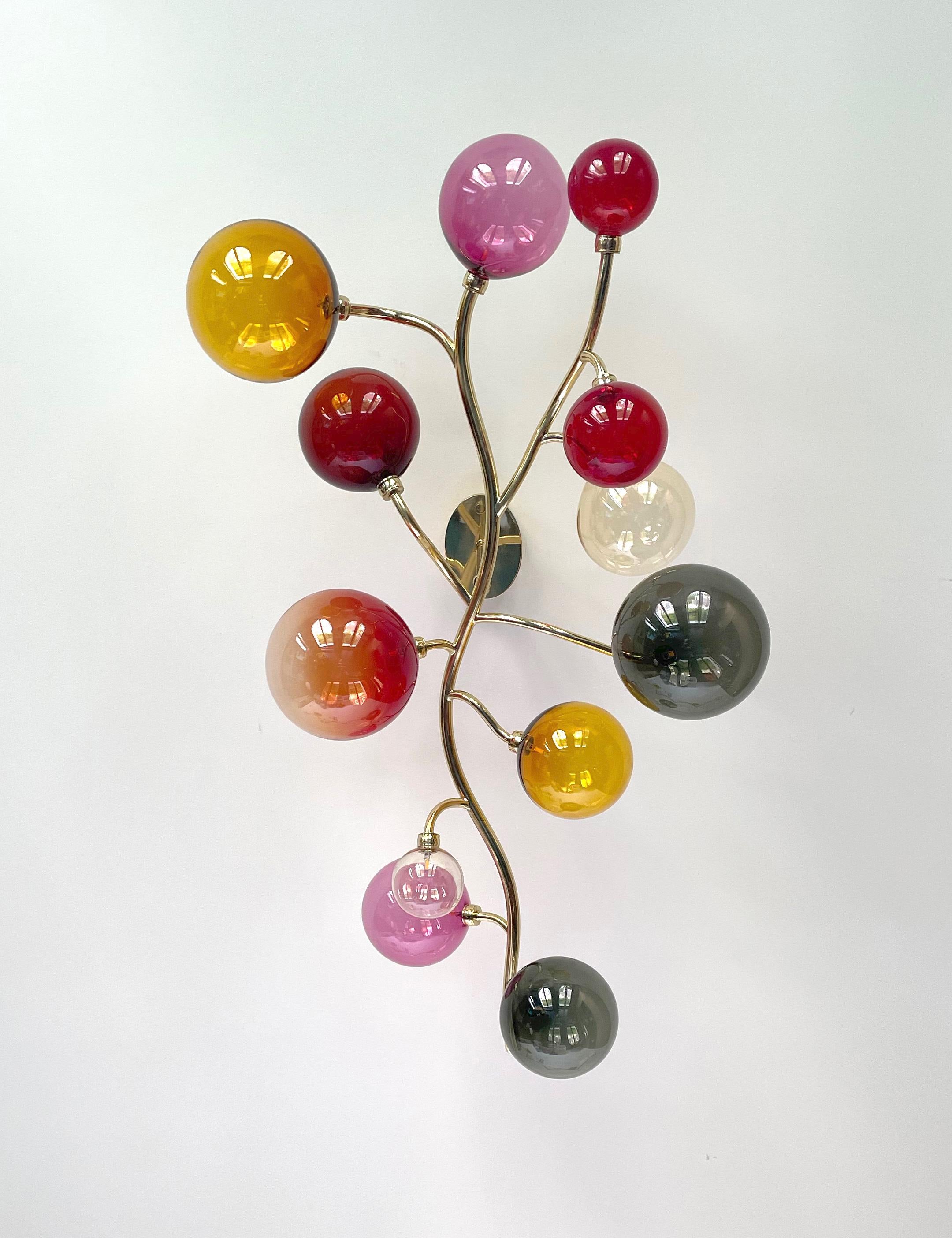 Modern Dionysos Chandelier by Emilie Lemardeley, 21st Century, Brass & Hand Blown Glass For Sale