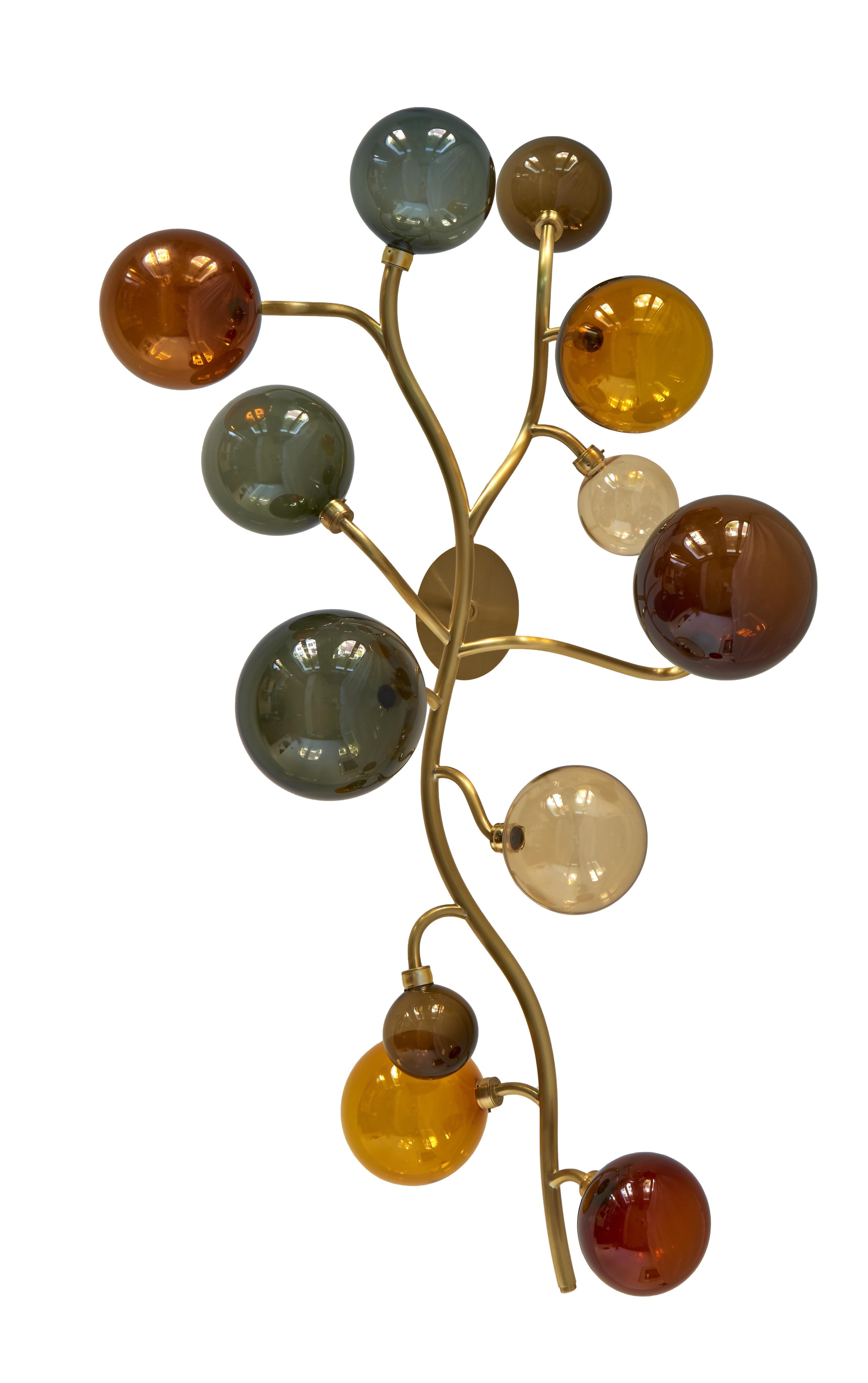 French Dionysos Chandelier by Emilie Lemardeley, 21st Century, Brass & Hand-Blown Glass For Sale