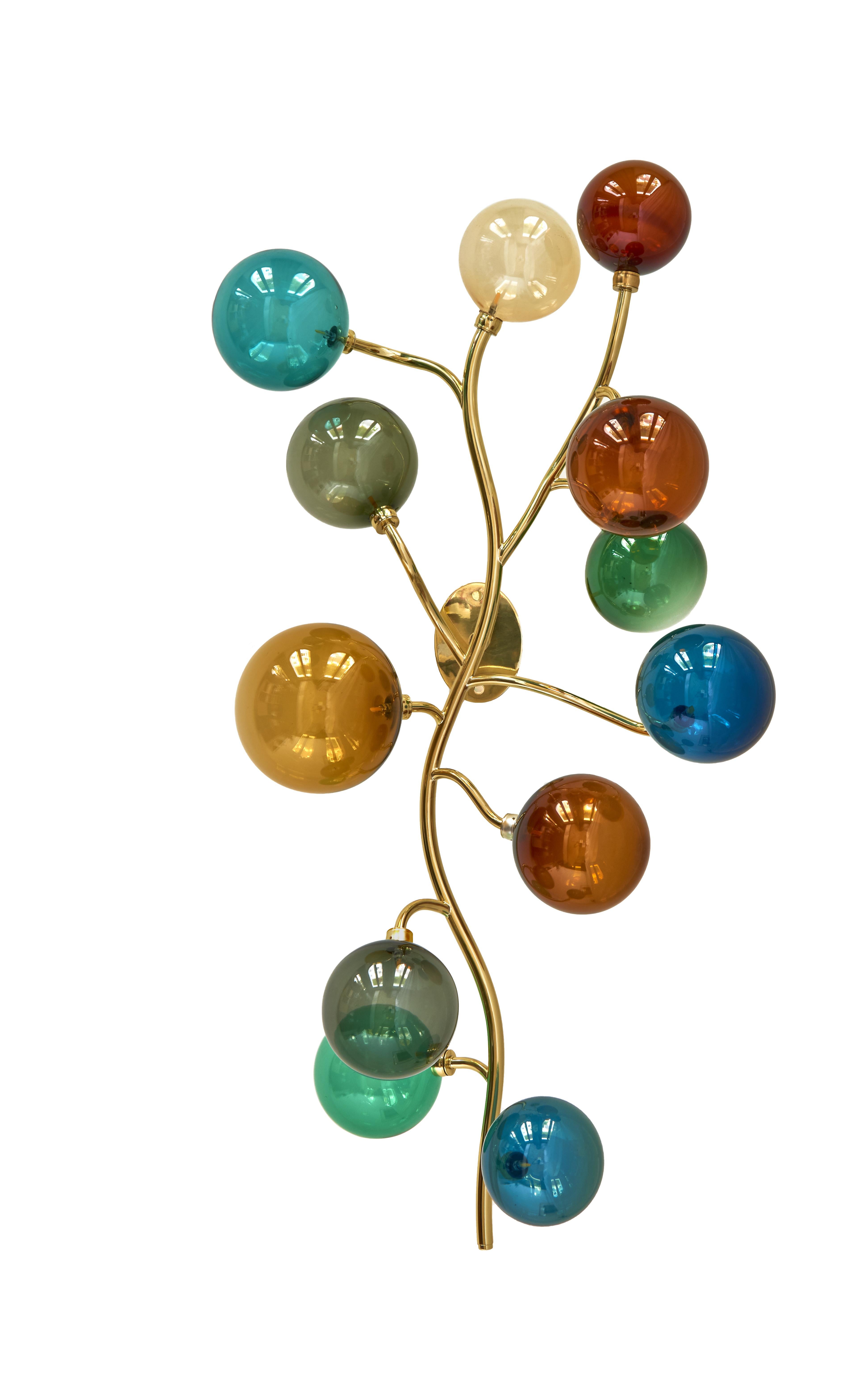 French Dionysos Chandelier by Emilie Lemardeley, 21st Century, Brass & Hand-Blown Glass For Sale