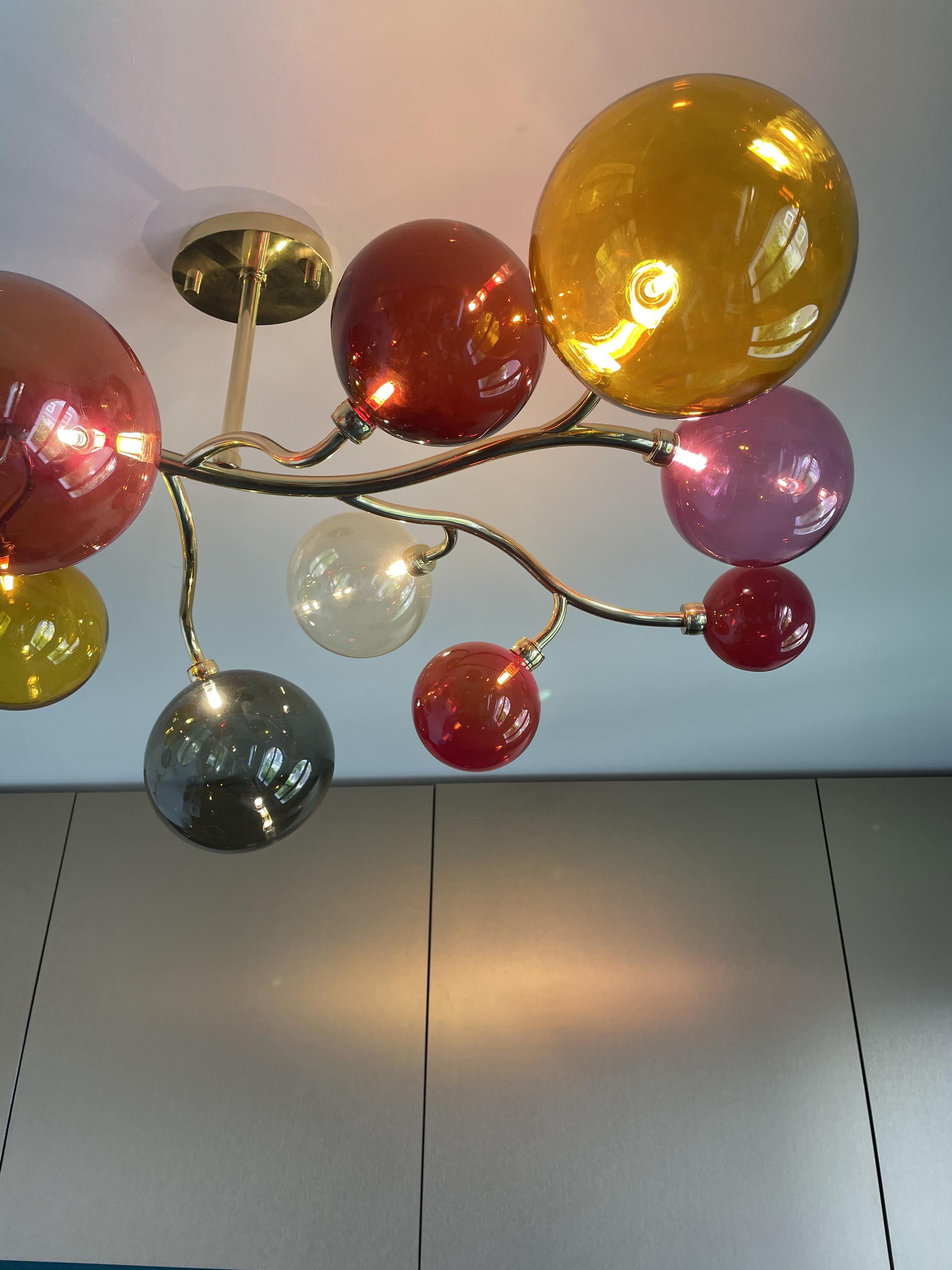 Dionysos Chandelier by Emilie Lemardeley, 21st Century, Brass & Hand Blown Glass In New Condition For Sale In Clamart, FR