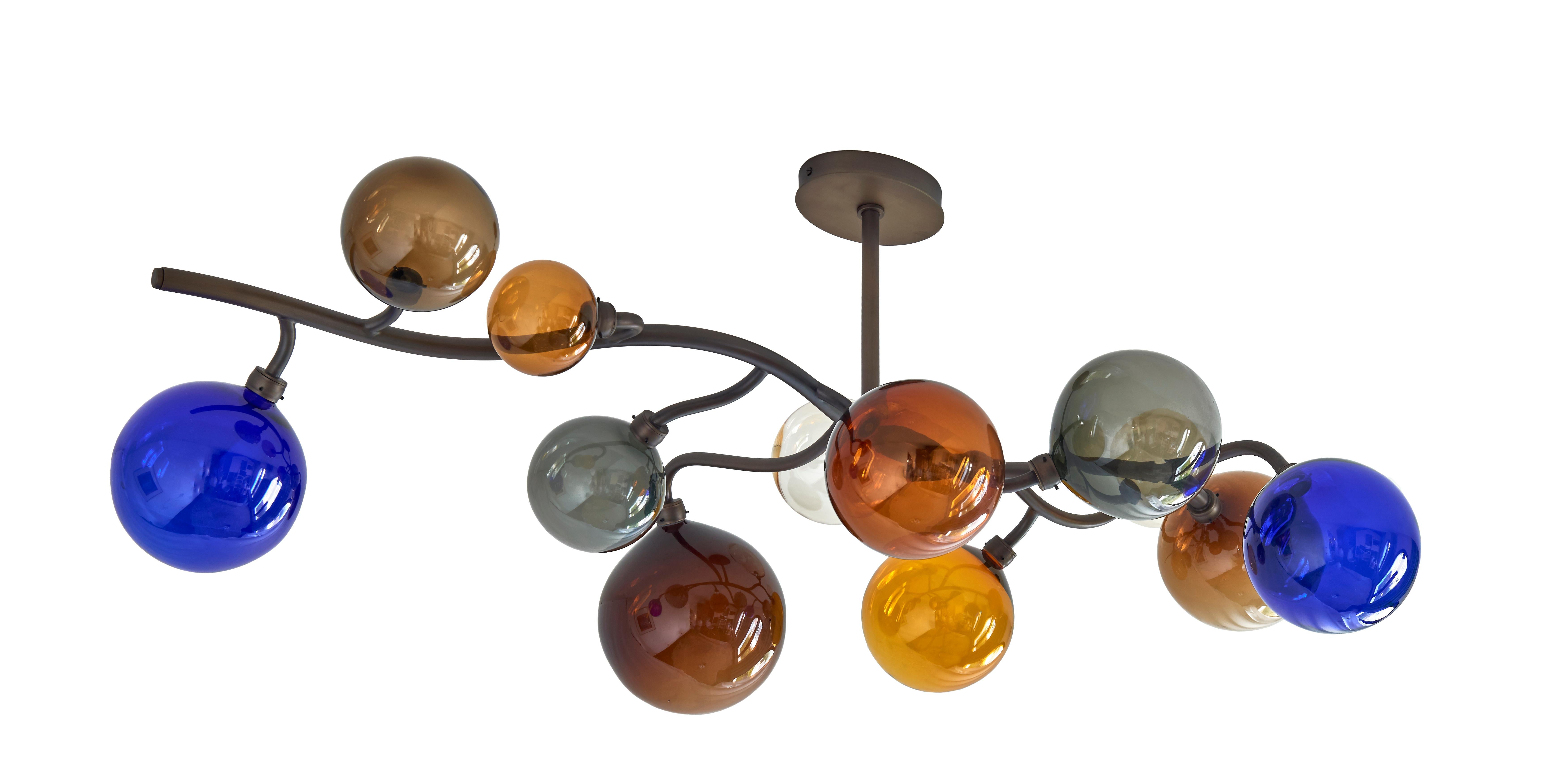 Post-Modern Dionysos Chandelier by Emilie Lemardeley, 21st Century, Bronzed Brass & Glass For Sale