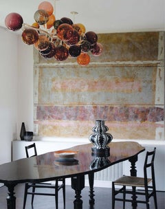 Multicolor blown glass and brass contemporary chandelier light Emilie Lemardeley