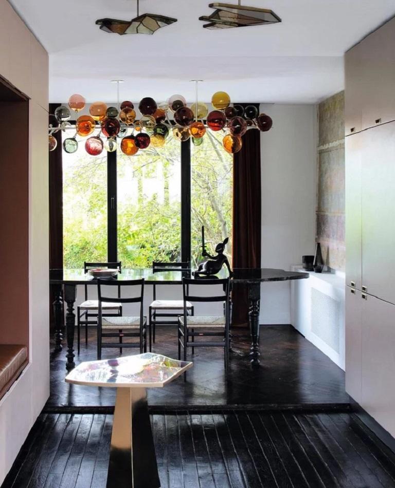 Post-Modern Multicolor blown glass and brass contemporary chandelier light Emilie Lemardeley For Sale