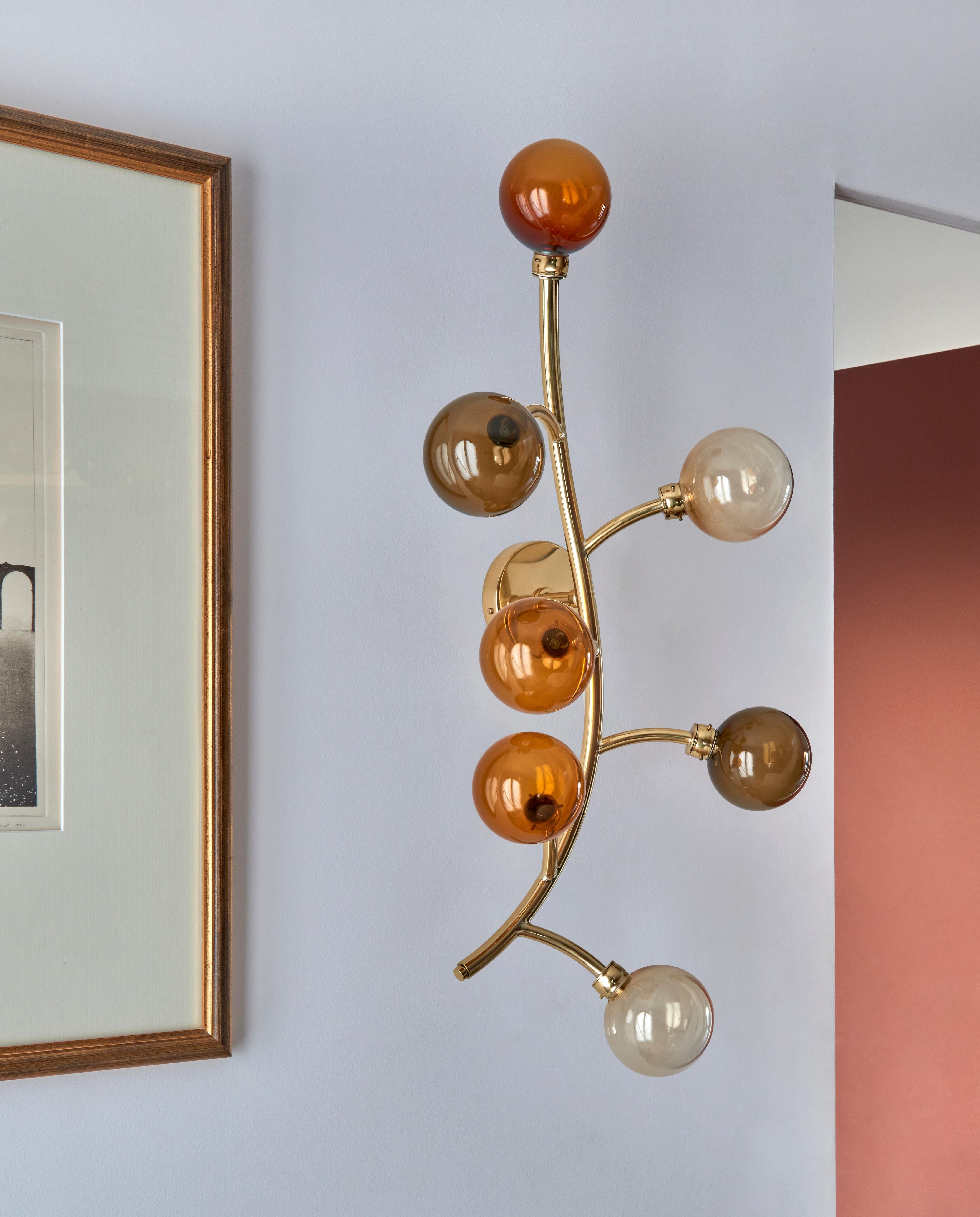 Brushed Dionysos wall sconce by Emilie Lemardeley, brass and glass For Sale