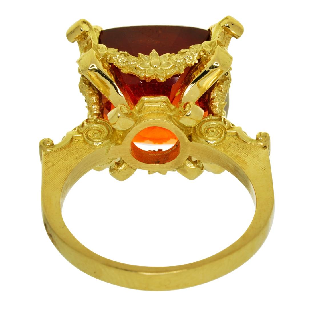 Dionysus and the Nymphs of Nysa Ring in 18kt Gold, Cushion Cut 20.98ct Garnet For Sale 1