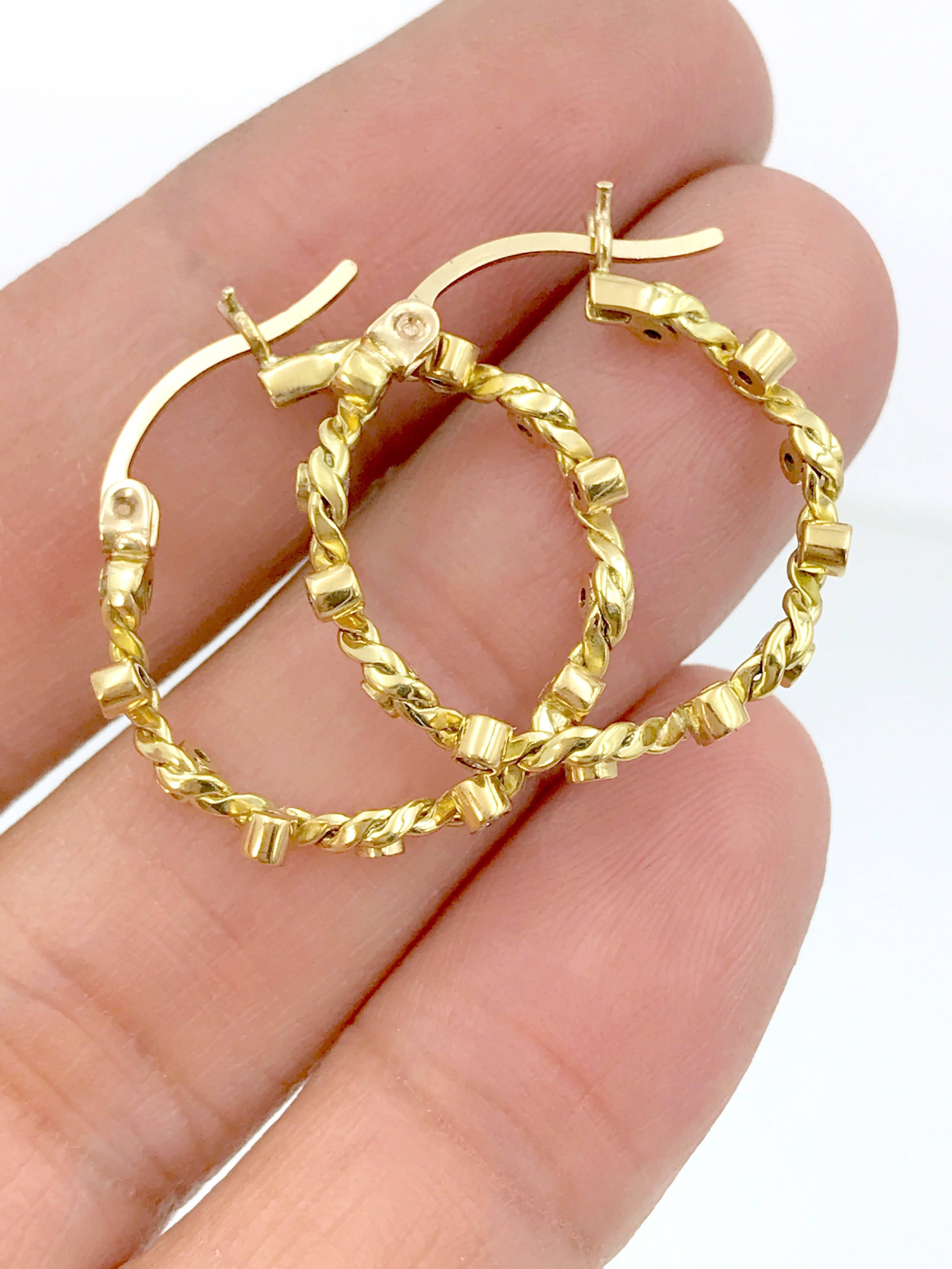 Dionysus Diamond Hoop Earrings 18 Karat Yellow Gold 0.225 Carat in Stock For Sale 2