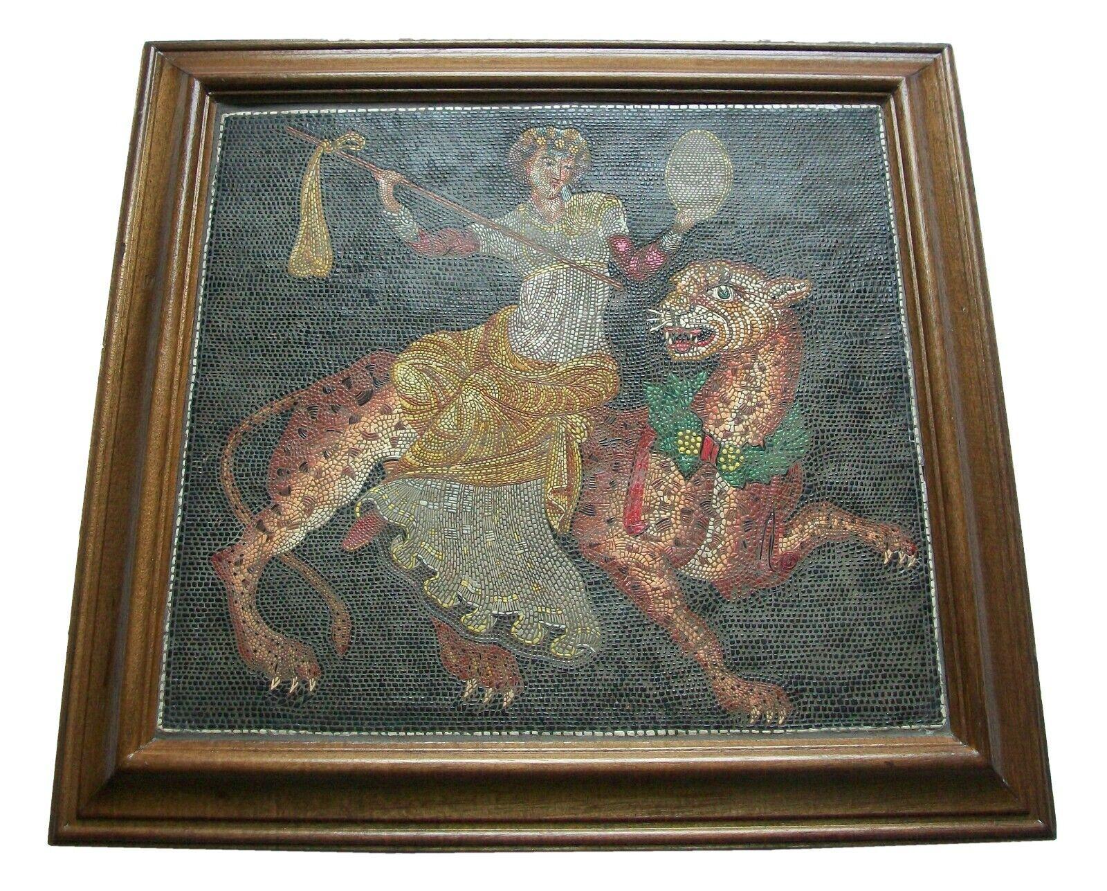 Greek Dionysus Riding Panther, Molded Mosaic Style Panel, Signed, Greece, C.1987 For Sale