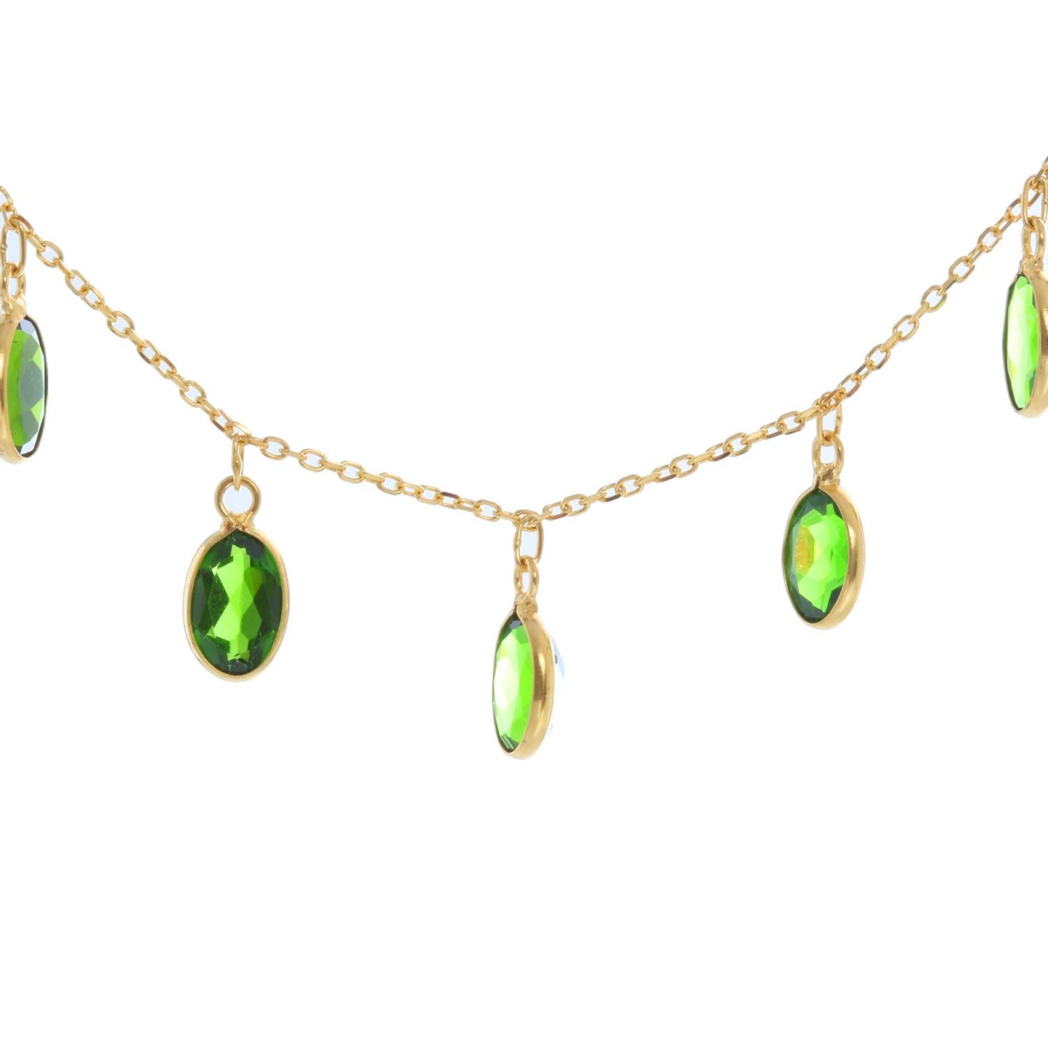Women's Diopside Stone and Yellow Gold Necklace For Sale