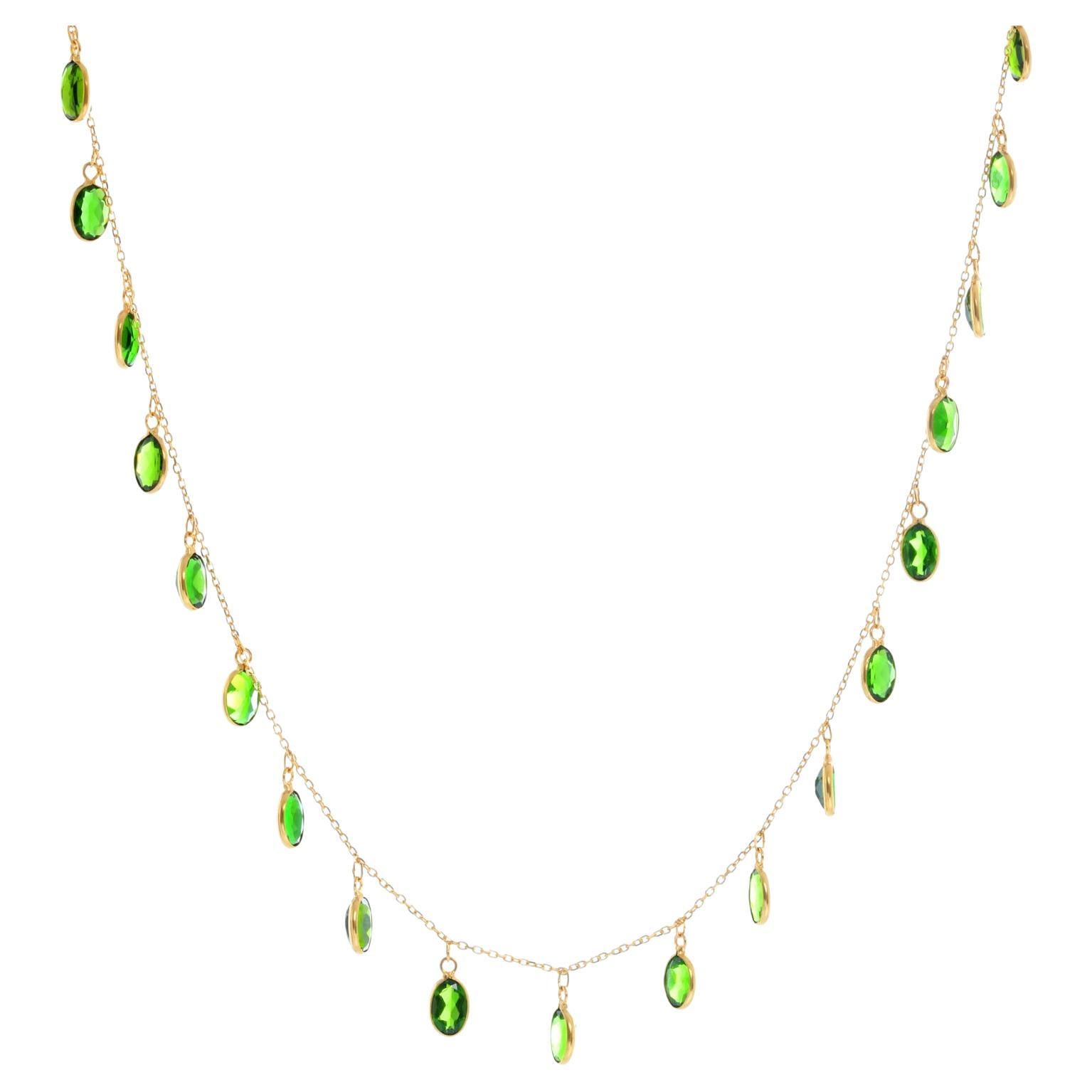 Diopside Stone and Yellow Gold Necklace For Sale