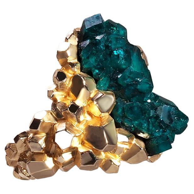 Dioptase Kristallring Gold Smaragd Grüner Stein Unisex Lord of the Ring Stil Ring  im Angebot