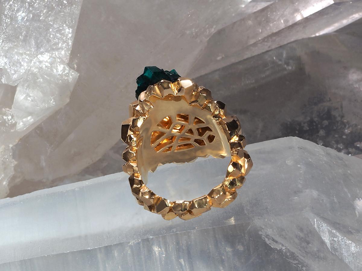 Dioptase Gold ring crystal chunky spiritual leader gift brutalist style unisex For Sale 7