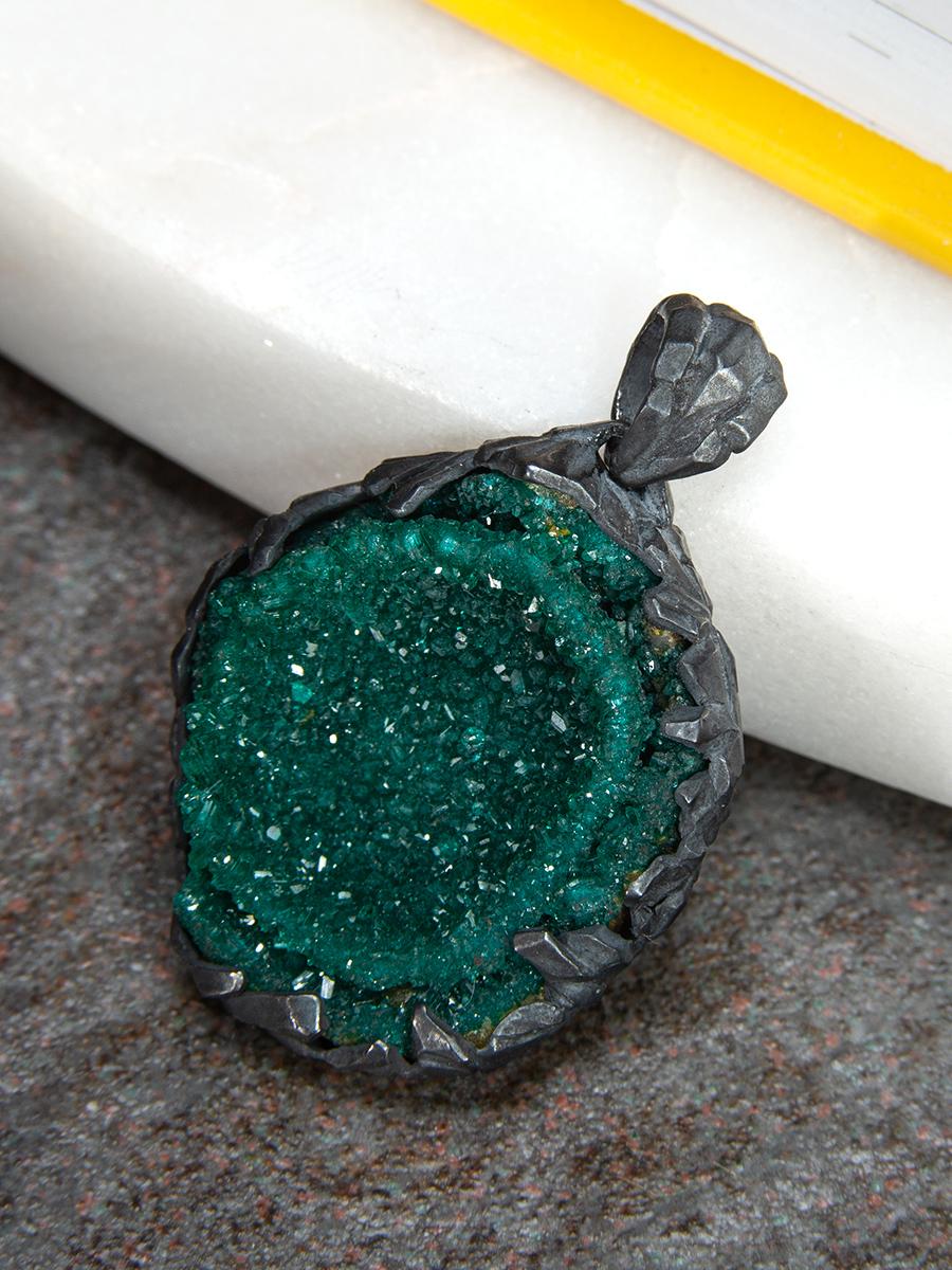 Dioptase Necklace geode Deep Forest Green Raw Crystal Unisex For Sale 9