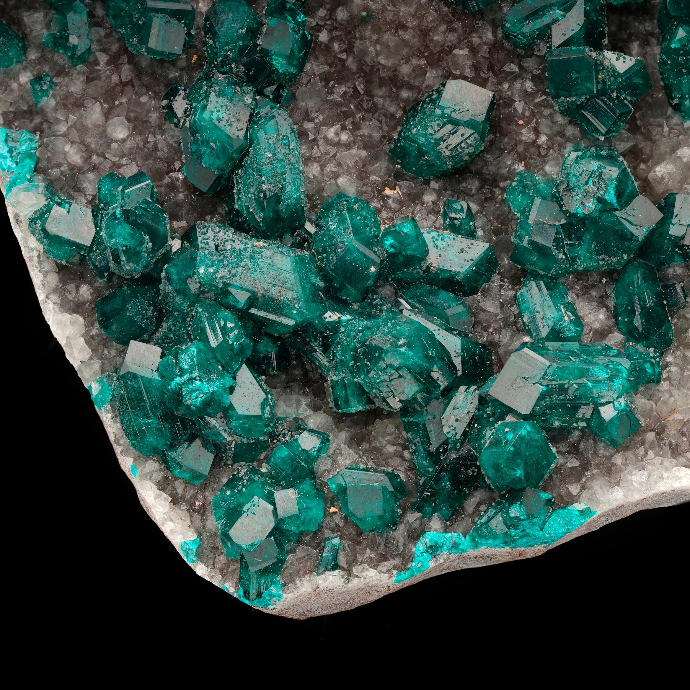 Contemporary Dioptase on Calcite From the DRC For Sale