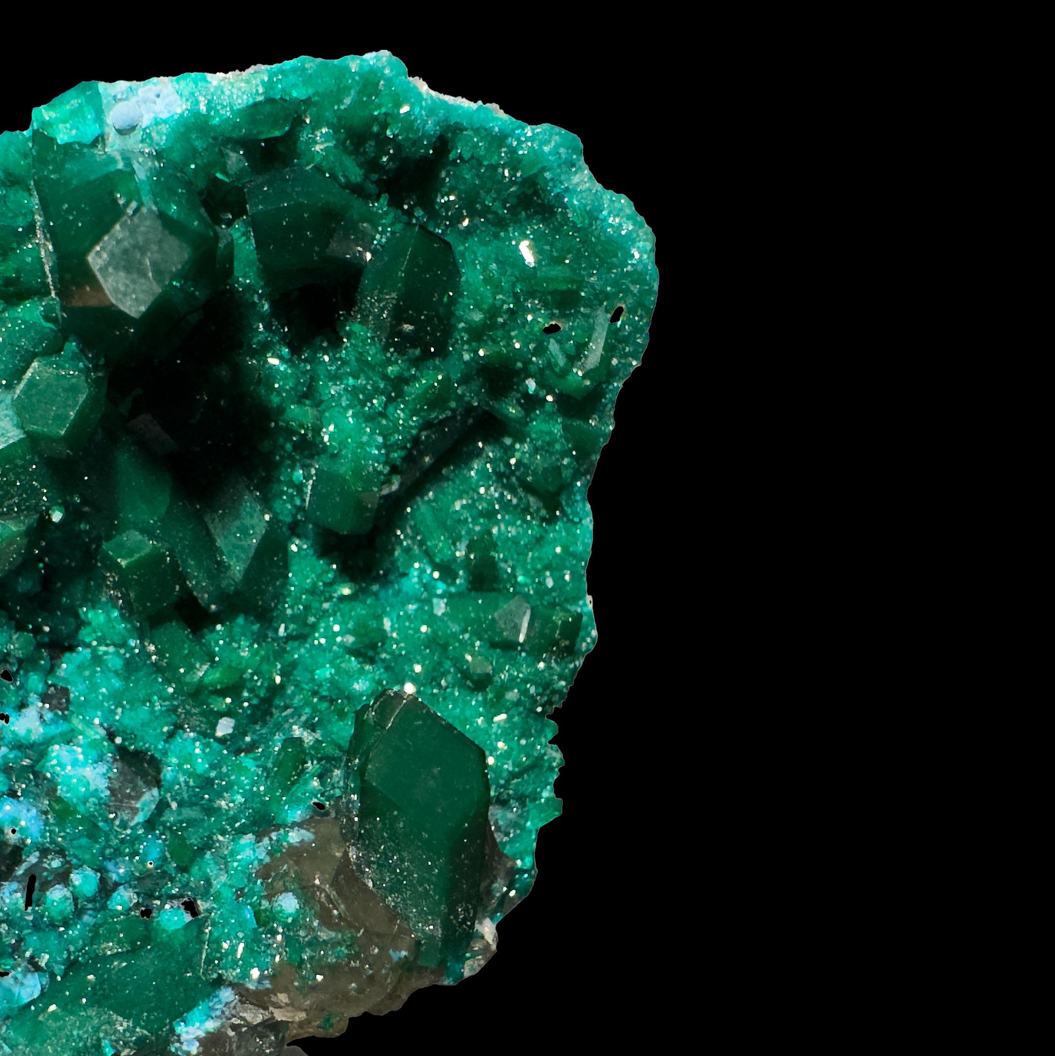 Crystal Dioptase on Calcite With Plancheite For Sale