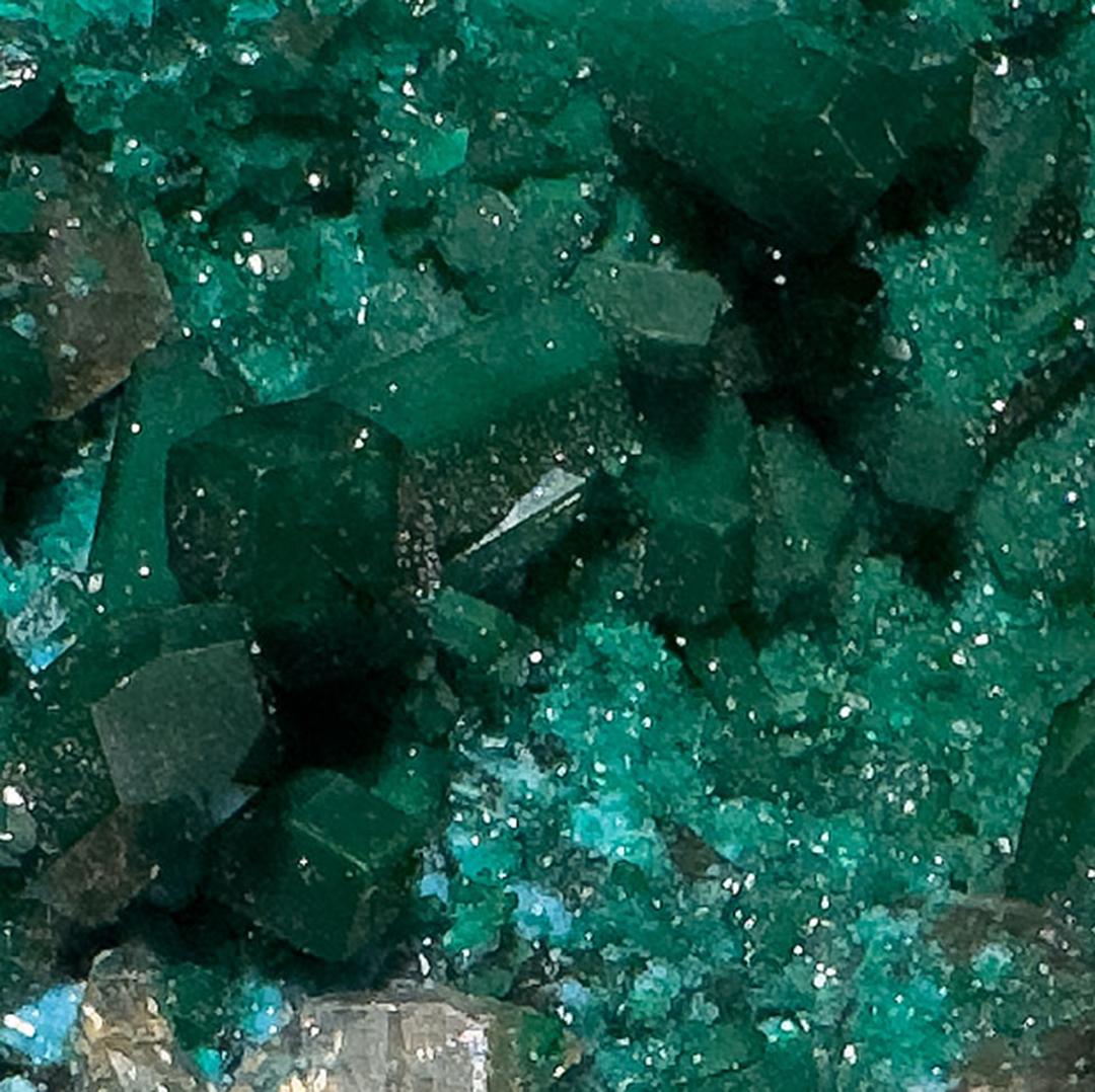 Dioptase on Calcite With Plancheite For Sale 1