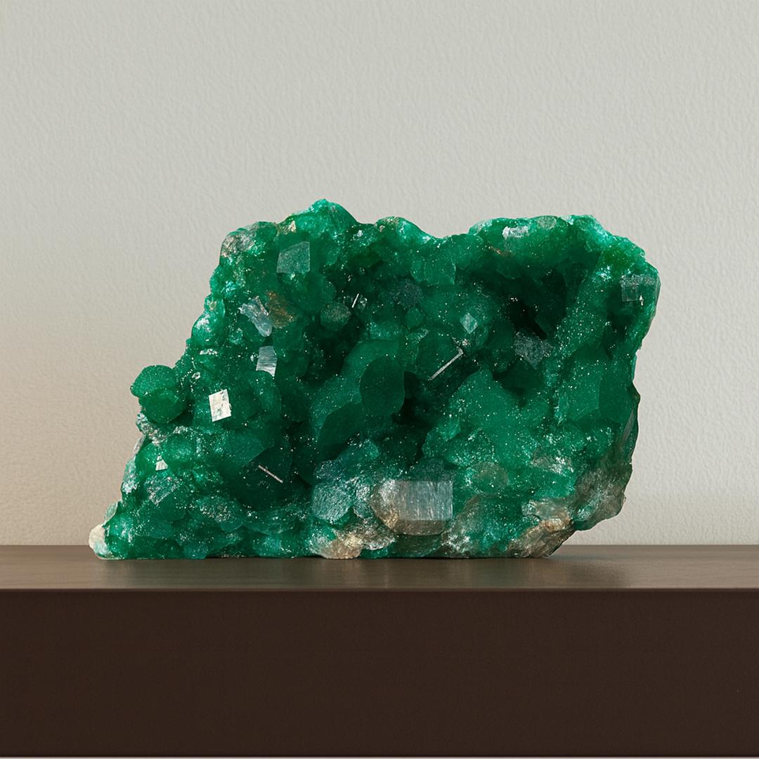 Dioptase on Calcite With Plancheite For Sale 2
