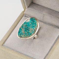 Dioptase silver ring, Kazakhstan ashirite silver ring