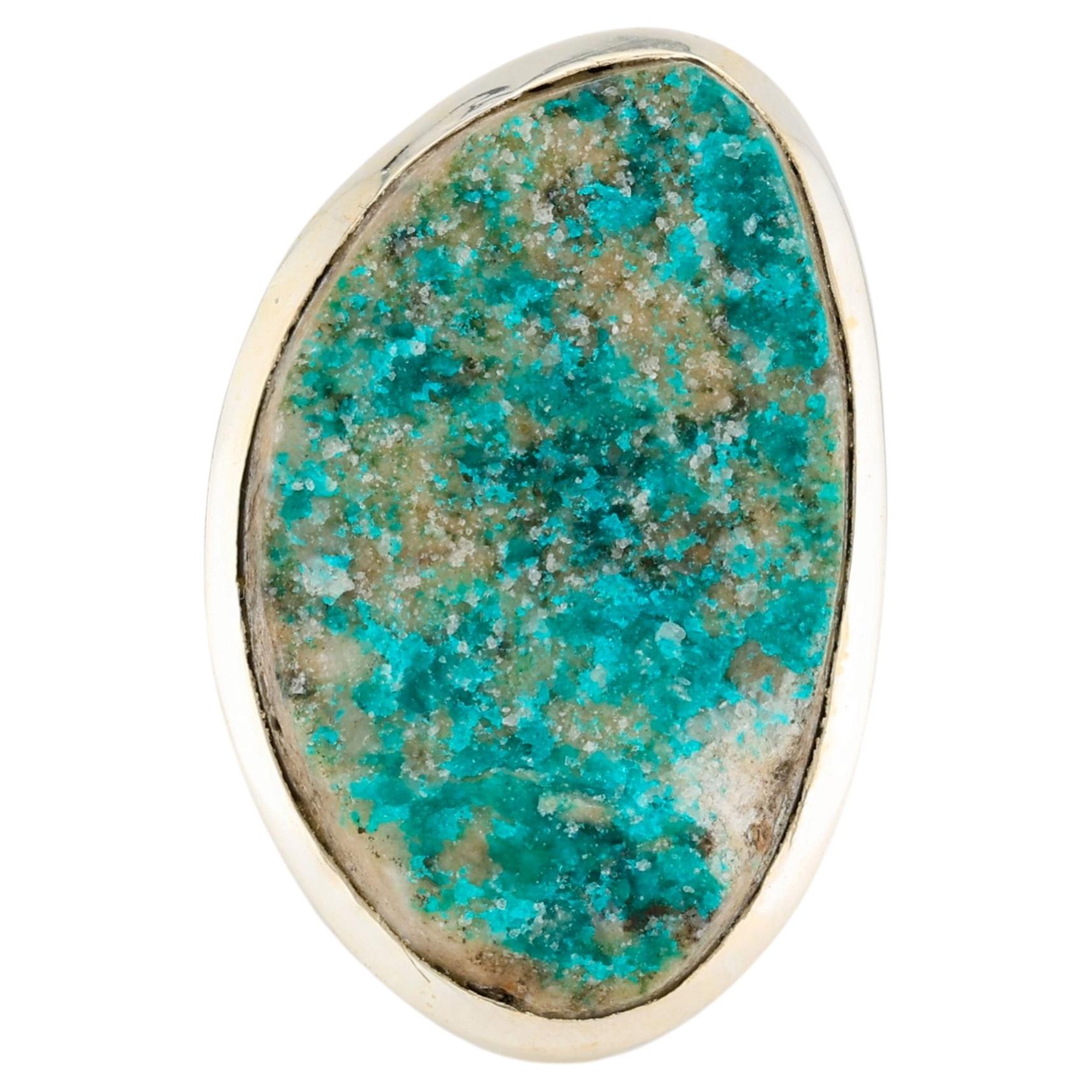 Dioptase silver ring, Kazakhstan ashirite silver ring For Sale