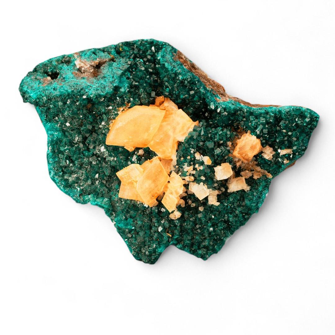 Crystal Dioptase with Golden Calcite For Sale