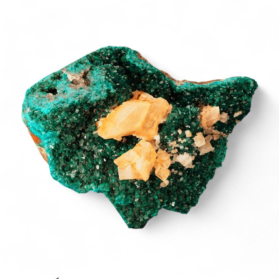 Dioptase with Golden Calcite For Sale 2