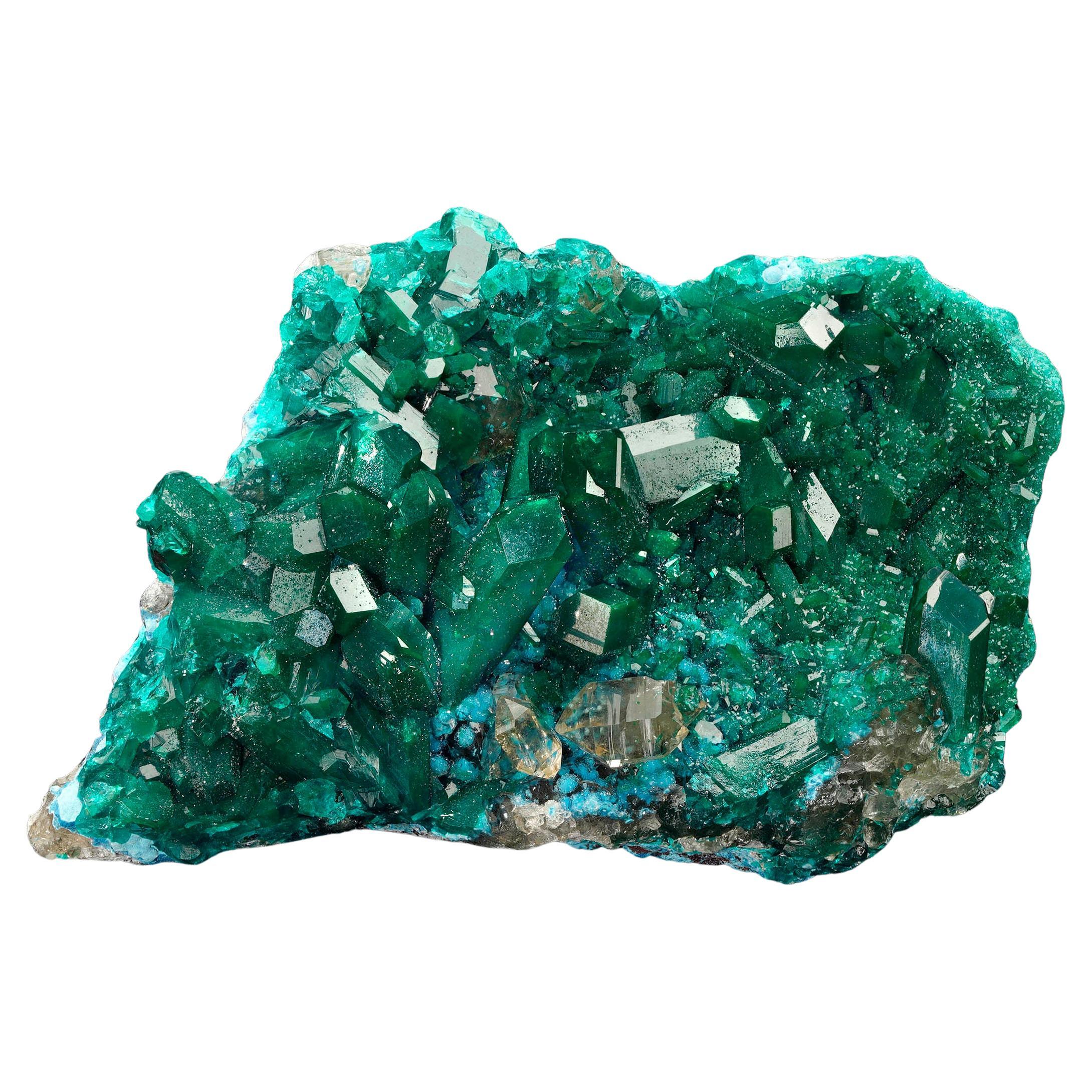 Dioptasio con plancheite su calcite I