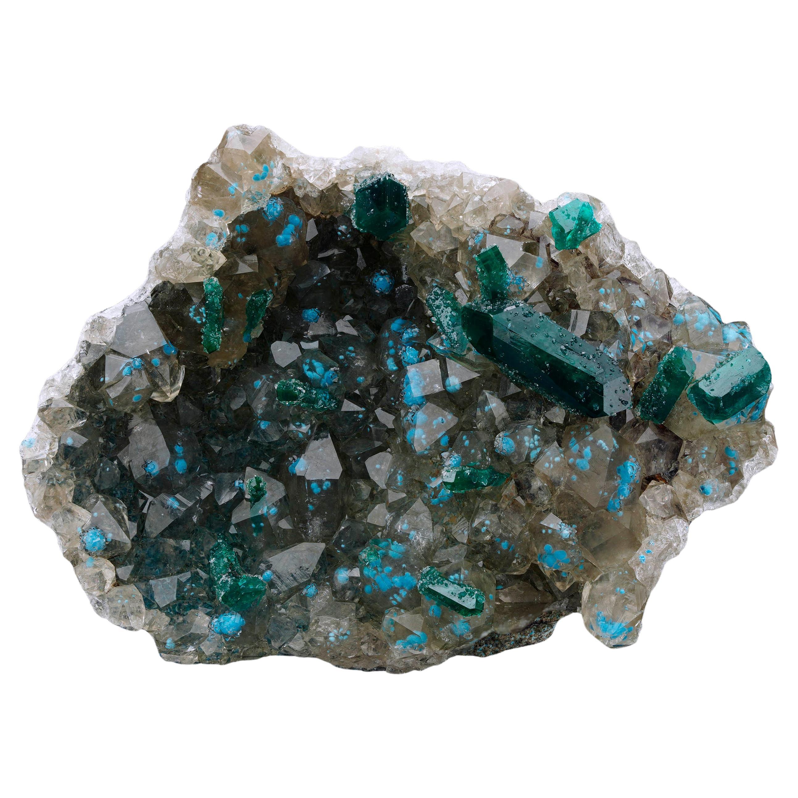 Dioptasio con plancheite su calcite II