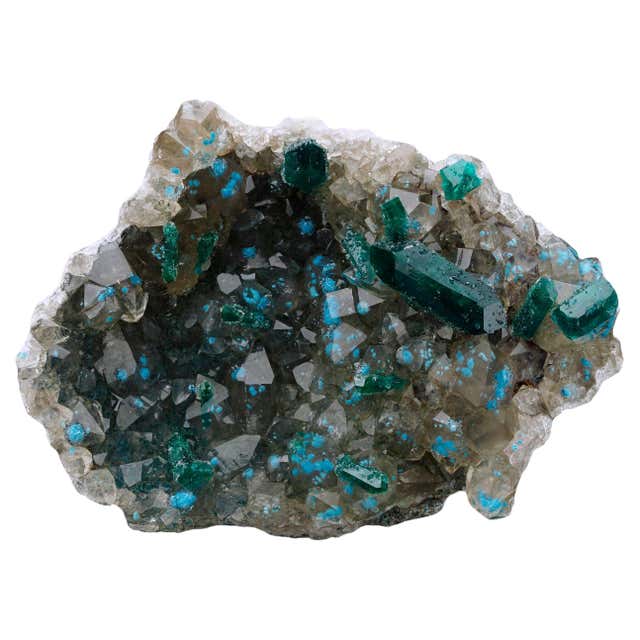 Dioptase With Plancheite on Calcite For Sale at 1stDibs