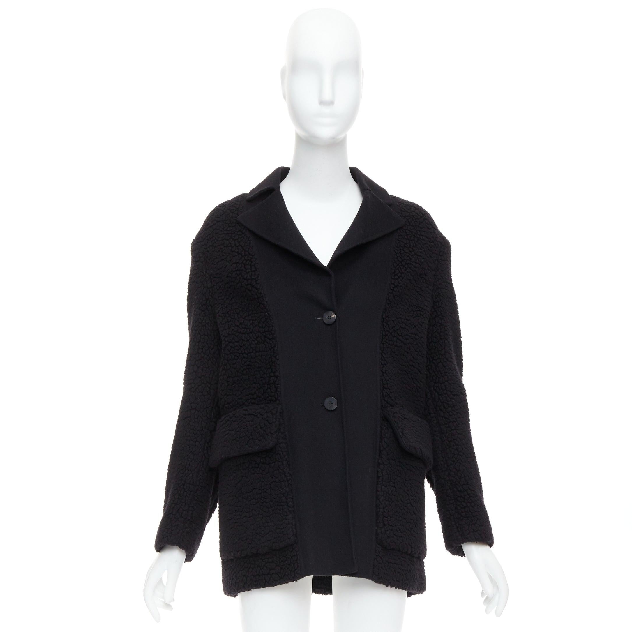 DIOR 100% cashmere black teddy textured pocketed coat FR34 XS For Sale 5