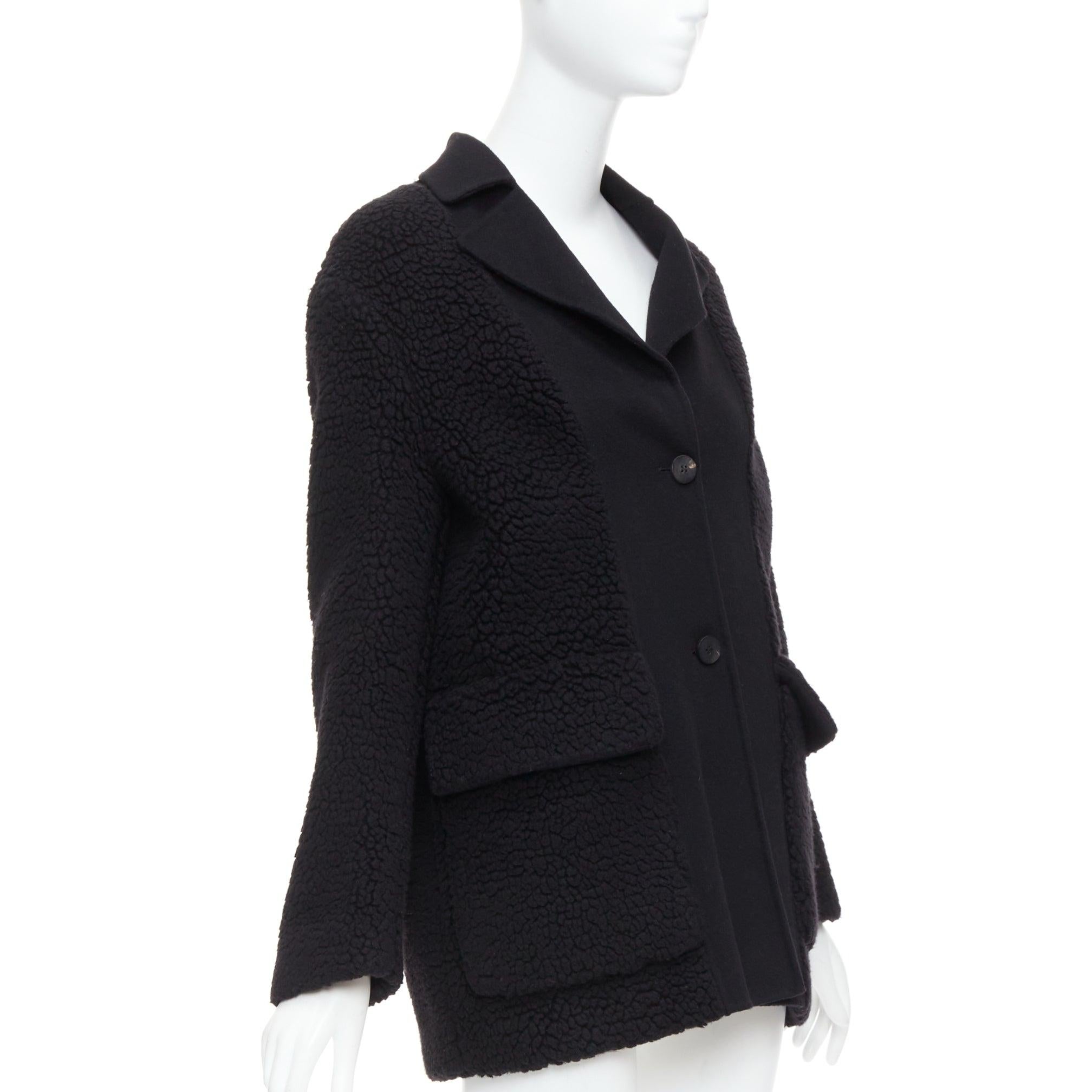 DIOR 100% cashmere black teddy textured pocketed coat FR34 XS In Excellent Condition For Sale In Hong Kong, NT