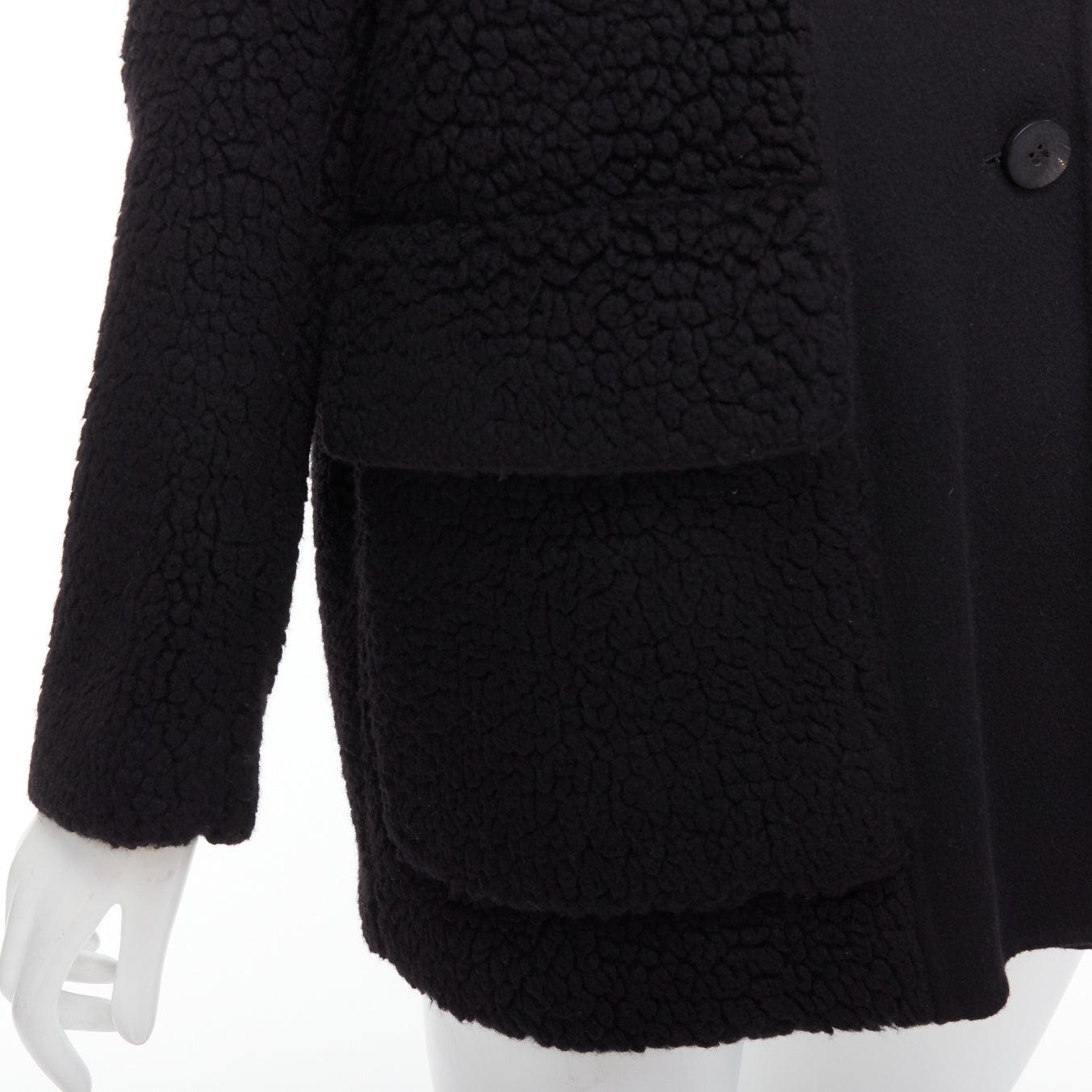 DIOR 100% cashmere black teddy textured pocketed coat FR34 XS For Sale 3