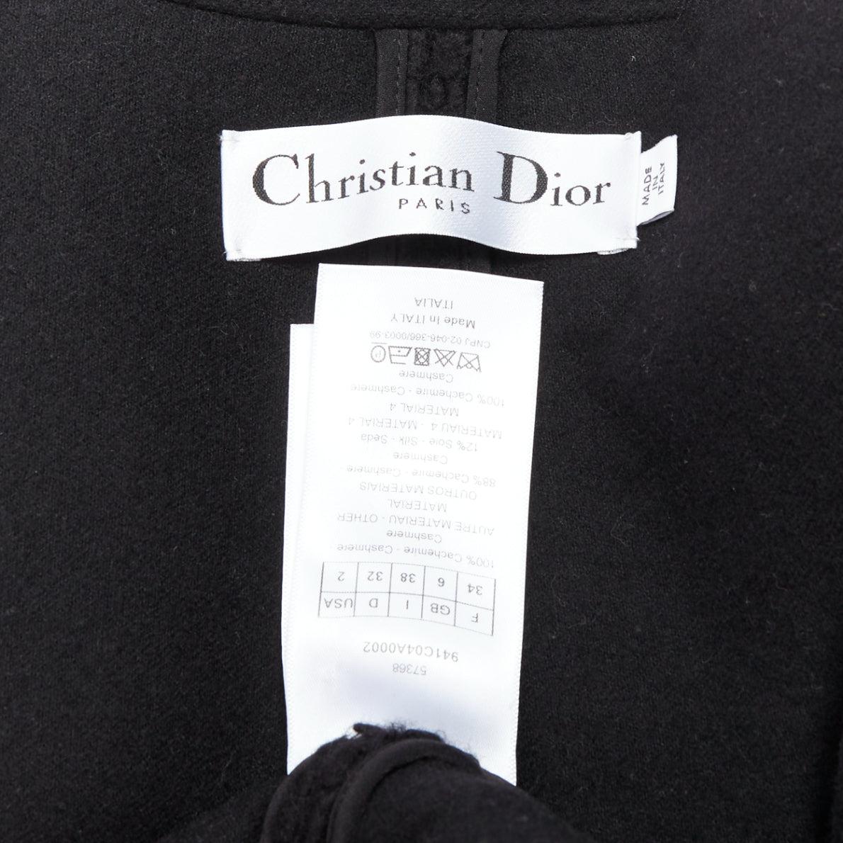 DIOR 100% cashmere black teddy textured pocketed coat FR34 XS For Sale 4
