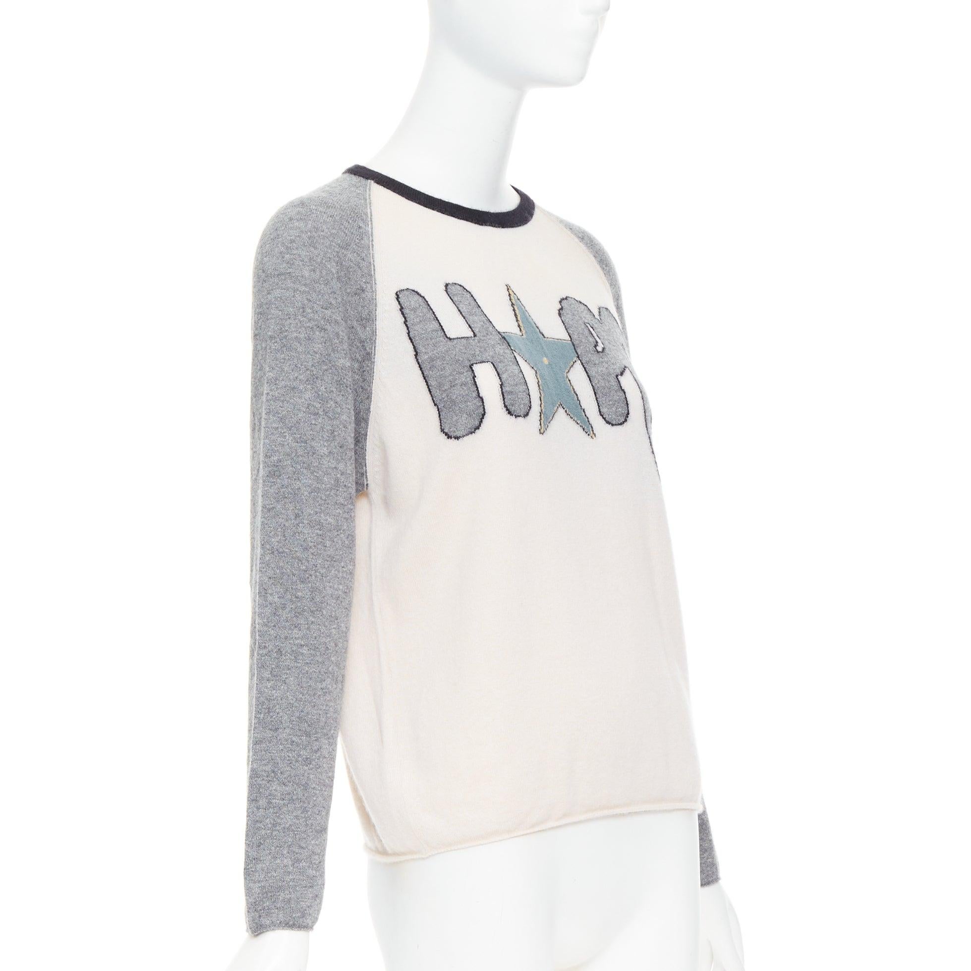 Gray DIOR 100% cashmere pink grey HOPE star raglan sweater FR36 S For Sale