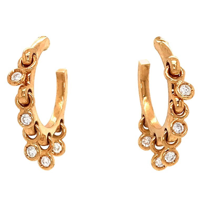 Dior 18 Karat / 750 Yellow Gold Waterfall Diamond Hoop Earrings For Sale at 1stDibs