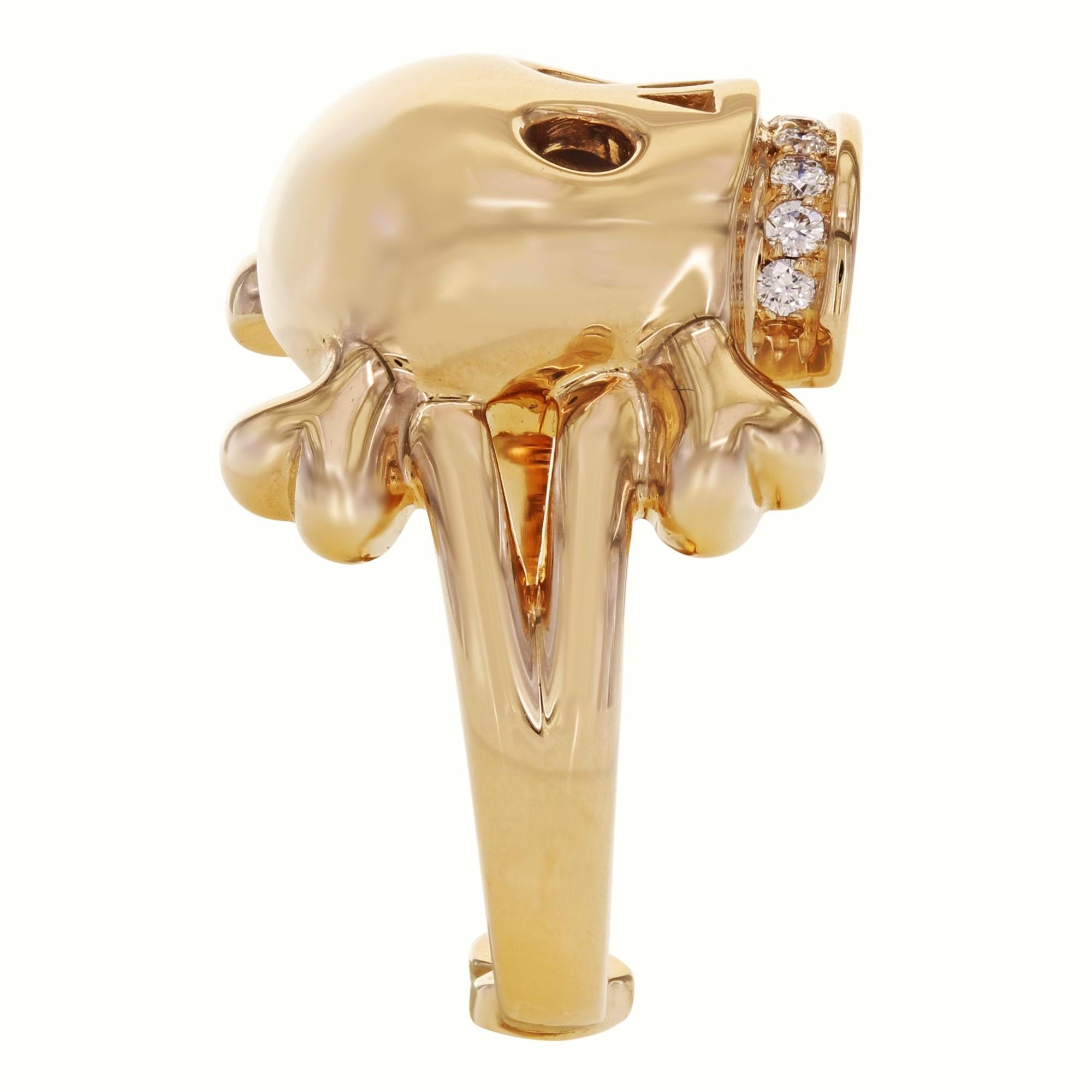 Modern Dior 18 Karat Rose Gold Diamond Skull Ring 0.08 Carat