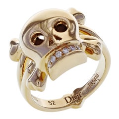 Dior 18 Karat Rose Gold Diamond Skull Ring 0.08 Carat