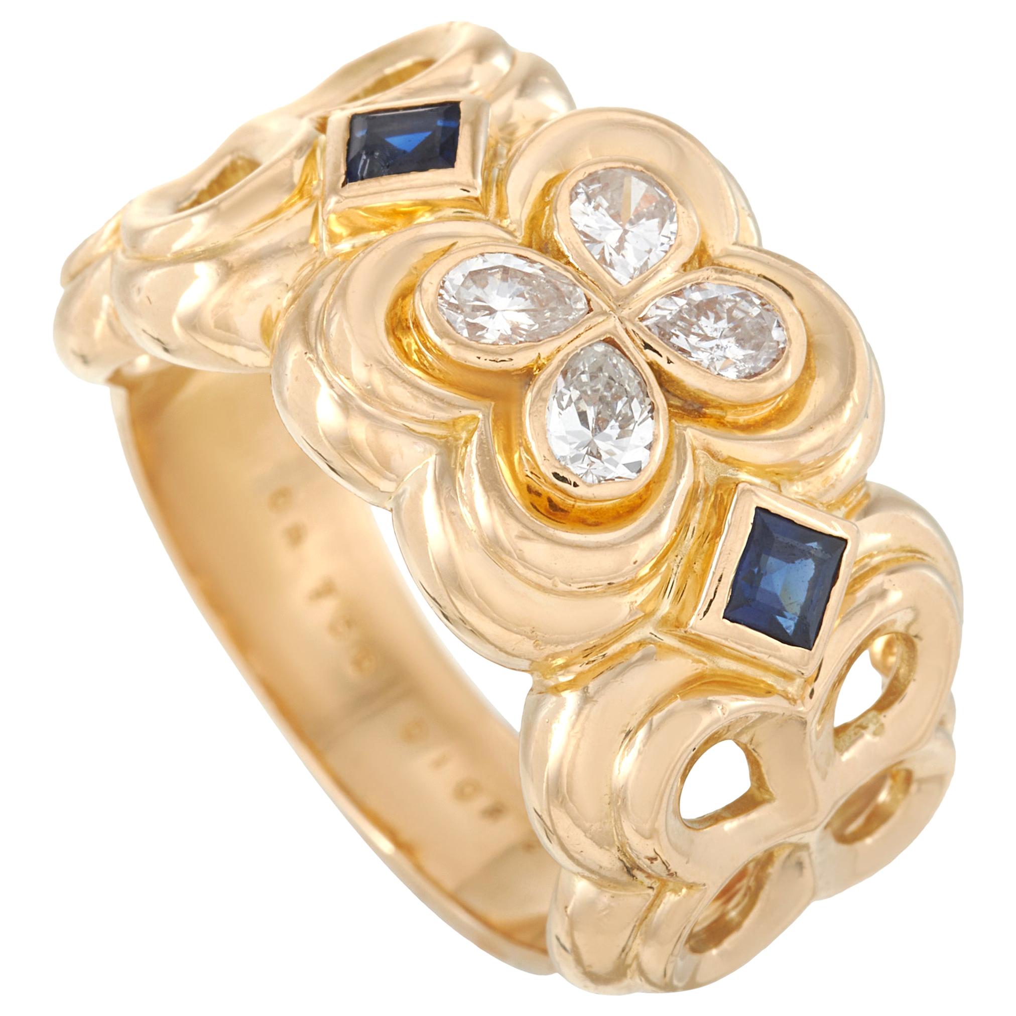 Dior 18 Karat Yellow Gold 0.50 Carat Diamond and Sapphire Ring