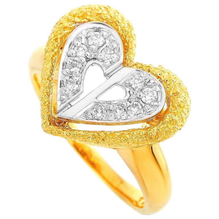 Dior 18 Karat Yellow Gold and Diamond Heart Shaped Ring at 1stDibs