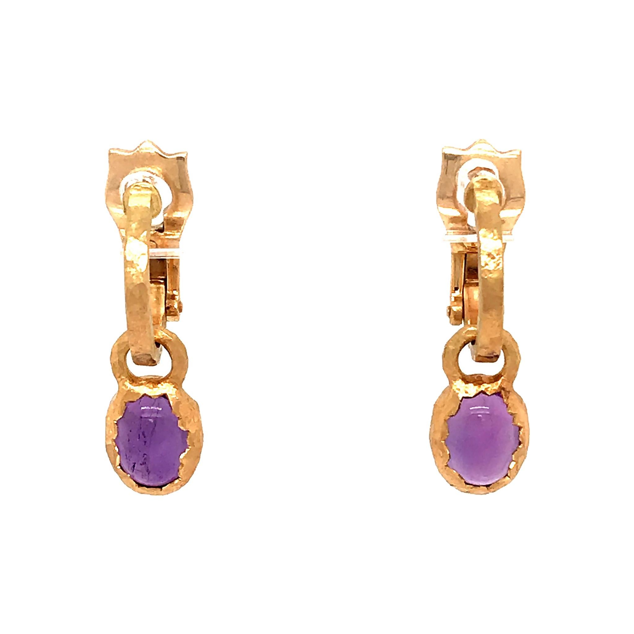 Dior 18 Karat Yellow Gold Cabochon Amethyst Hoops Earrings For Sale